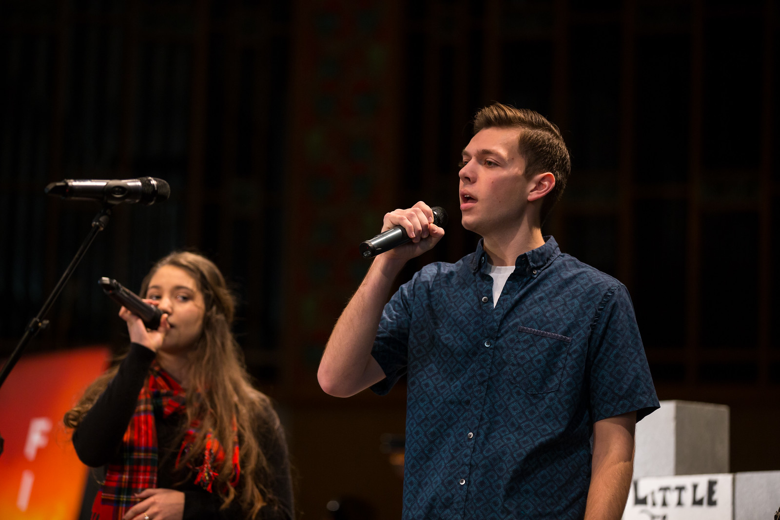 Pictured: Emma ramirez and braden stanyer leading at week of worship 2017