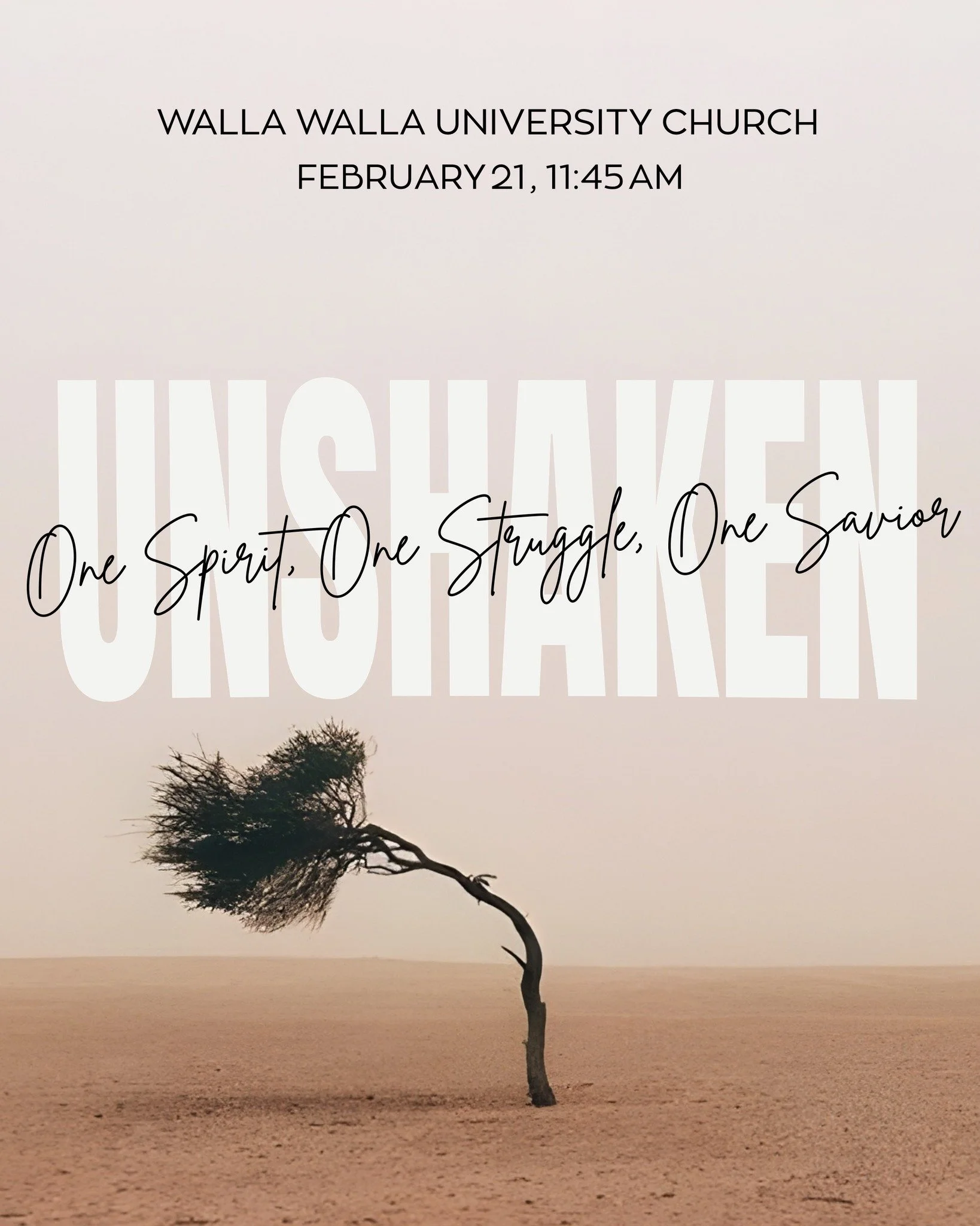 Join us this Sabbath as we gather with one heart and one hope 🤍 &ldquo;Unshaken&rdquo; &mdash; One Spirit. One Struggle. One Savior.
No matter the winds we face, we stand firm in Him. 🙌🏻