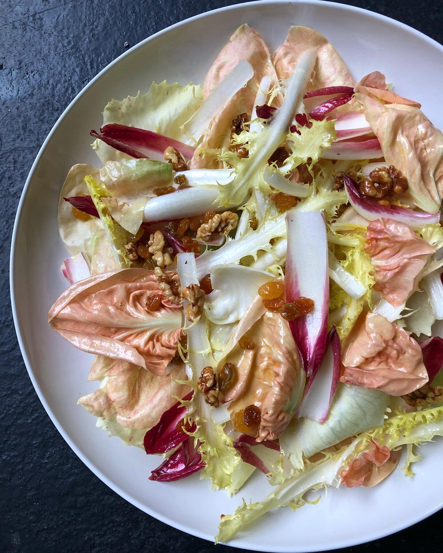 #INTHEKUSINA ~ A love letter to Italian Winter Chicories ~ Rosa del Veneto Radicchio, Coraline + Red Endive w/ Toasted Walnuts, Golden Raisins + Chinese Black + Maple Vinaigrette