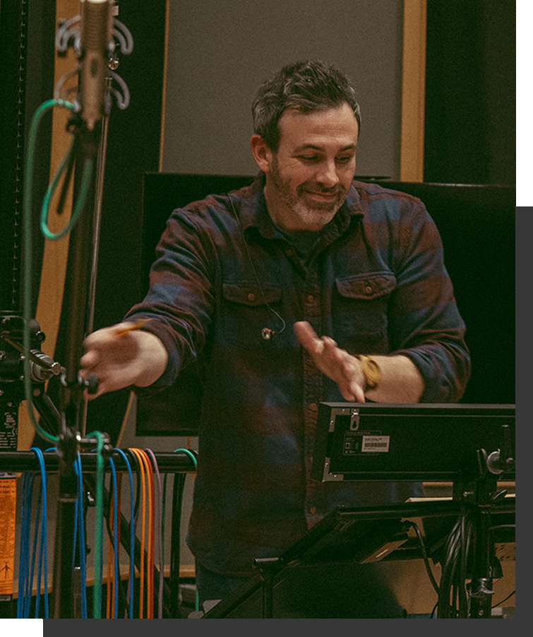 LA based composer Grant Fonda conducts an orchestra at the historic Evergreen Stage for a recent film score.