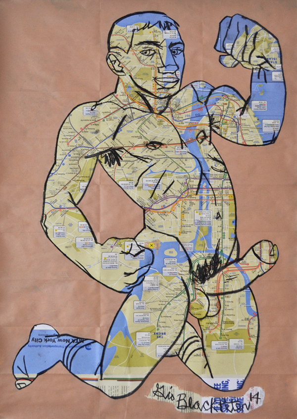 *Big Dreams. Acrylic & oil pastel on NYC Subway map. 23”x32.5”