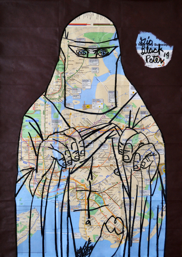 You Can't Kill Me. Acrylic & oil pastel on NYC Subway map. 23”x32.5”