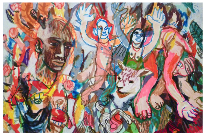 Hold Up Your Hands. Mixed media on archival paper. 8.5"x13.25"