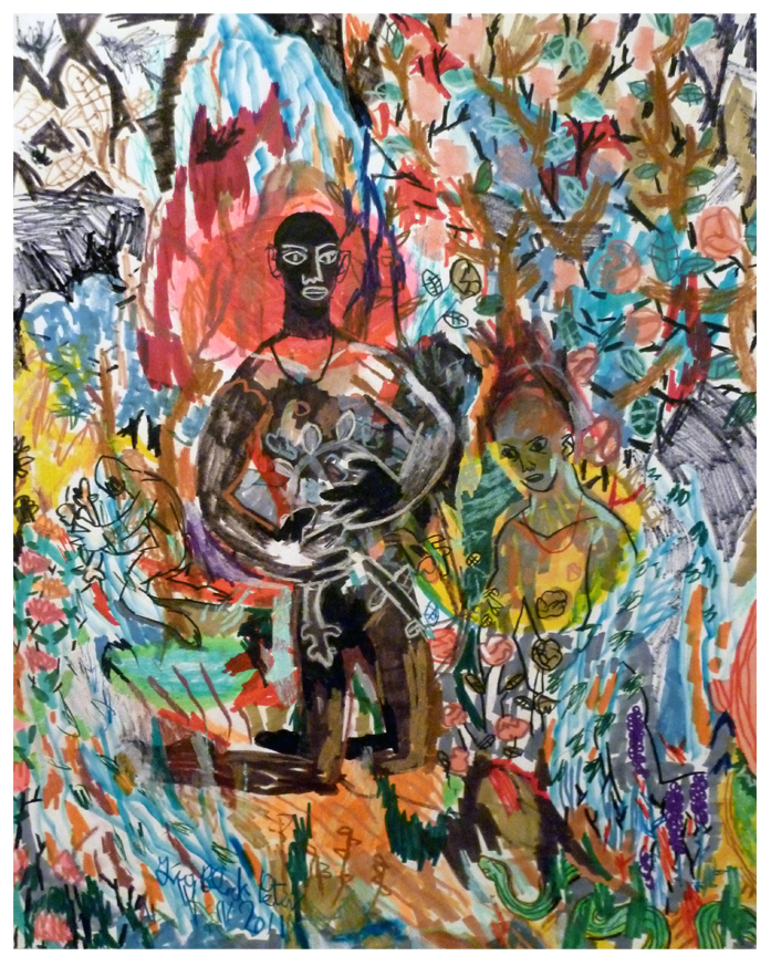 Night Gardeners. Mixed media on archival paper. 16"x20""