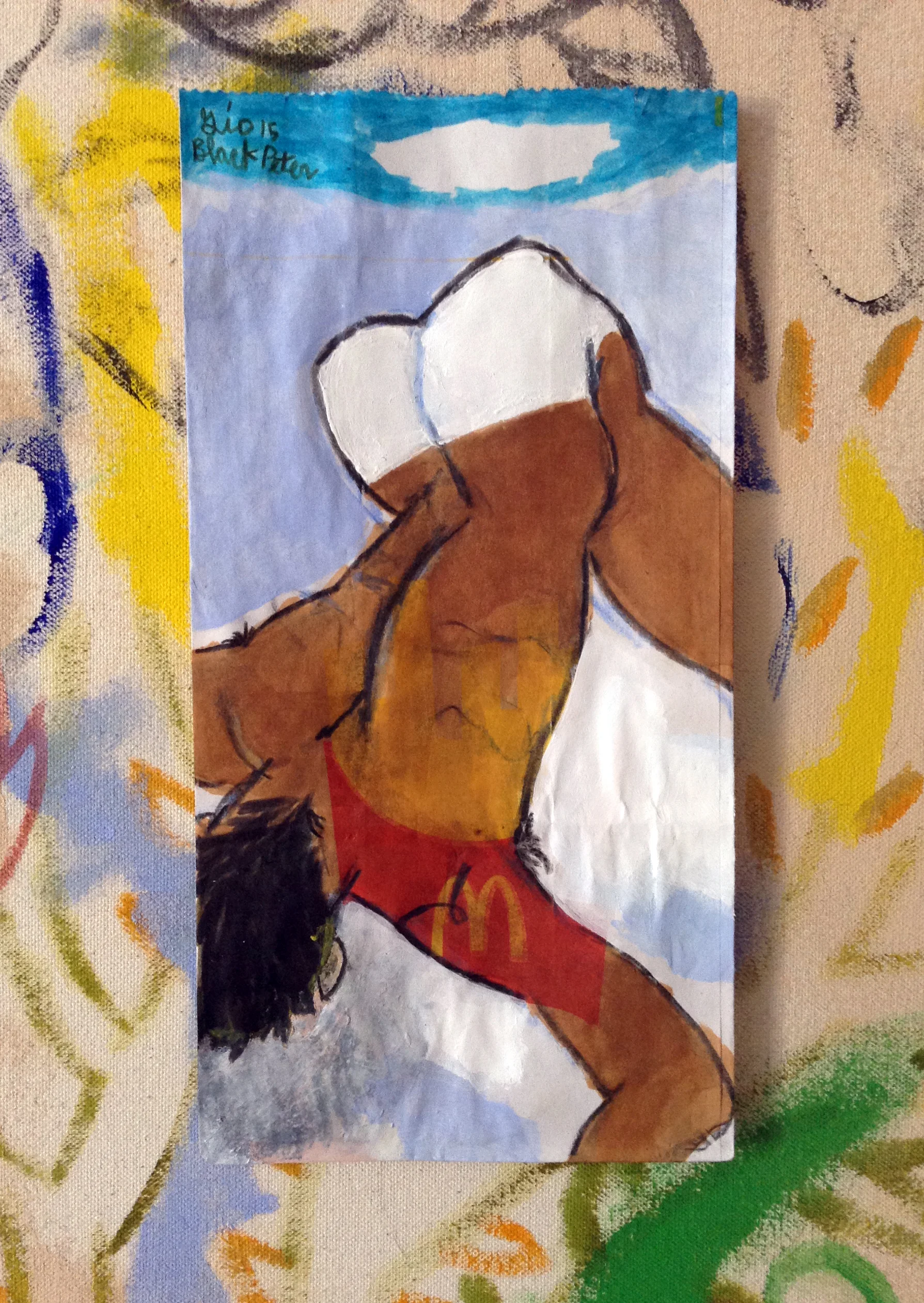 *Perfect Day. Mixed media on McDonalds Bag. 2015