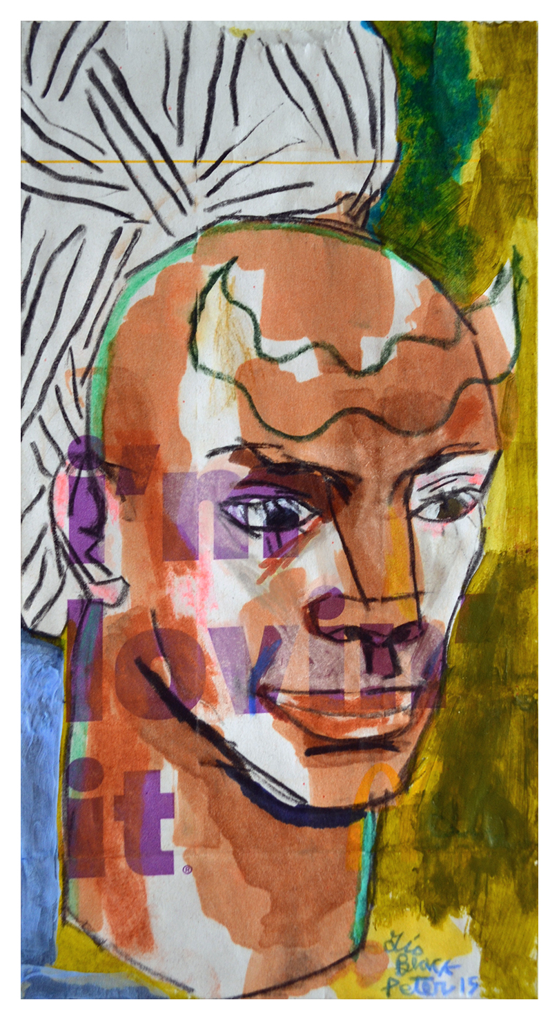 Seed of Tomorrow. Mixed media on paper bag. 5"x9.75"