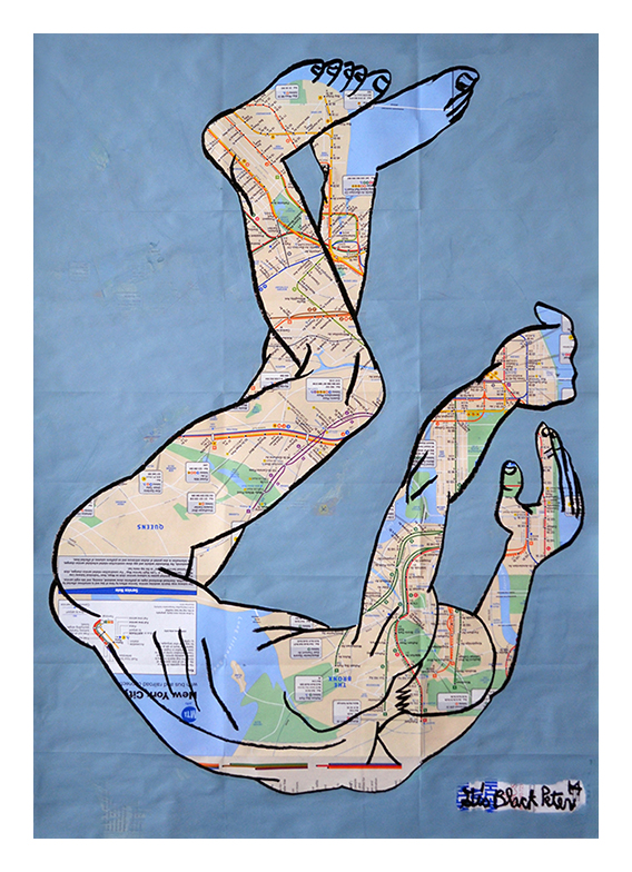 *Pain Is Good. Acrylic & oil pastel on NYC Subway map. 23”x32.5”