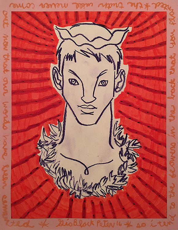 Faun (Summer), Mixed media on archival paper. 8.5"x11"
