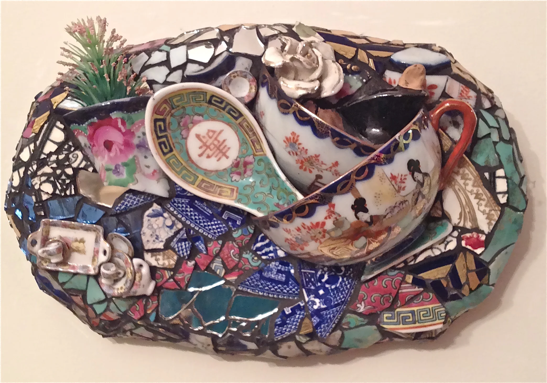 Tea Party w/ Vintage Plates, Wall Hanging 7x10 $425