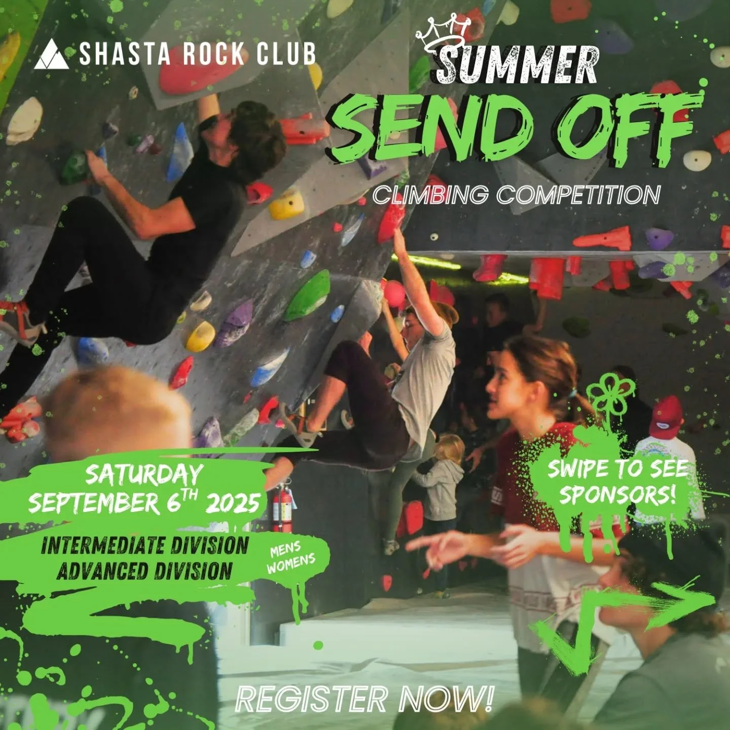 Want free smoothies, chalk, and other accessories? Then register for the comp now! We're giving priority to those who sign up on our website for all the free gear we will be giving out! The comp is coming up quick, you can find the link in our linktr