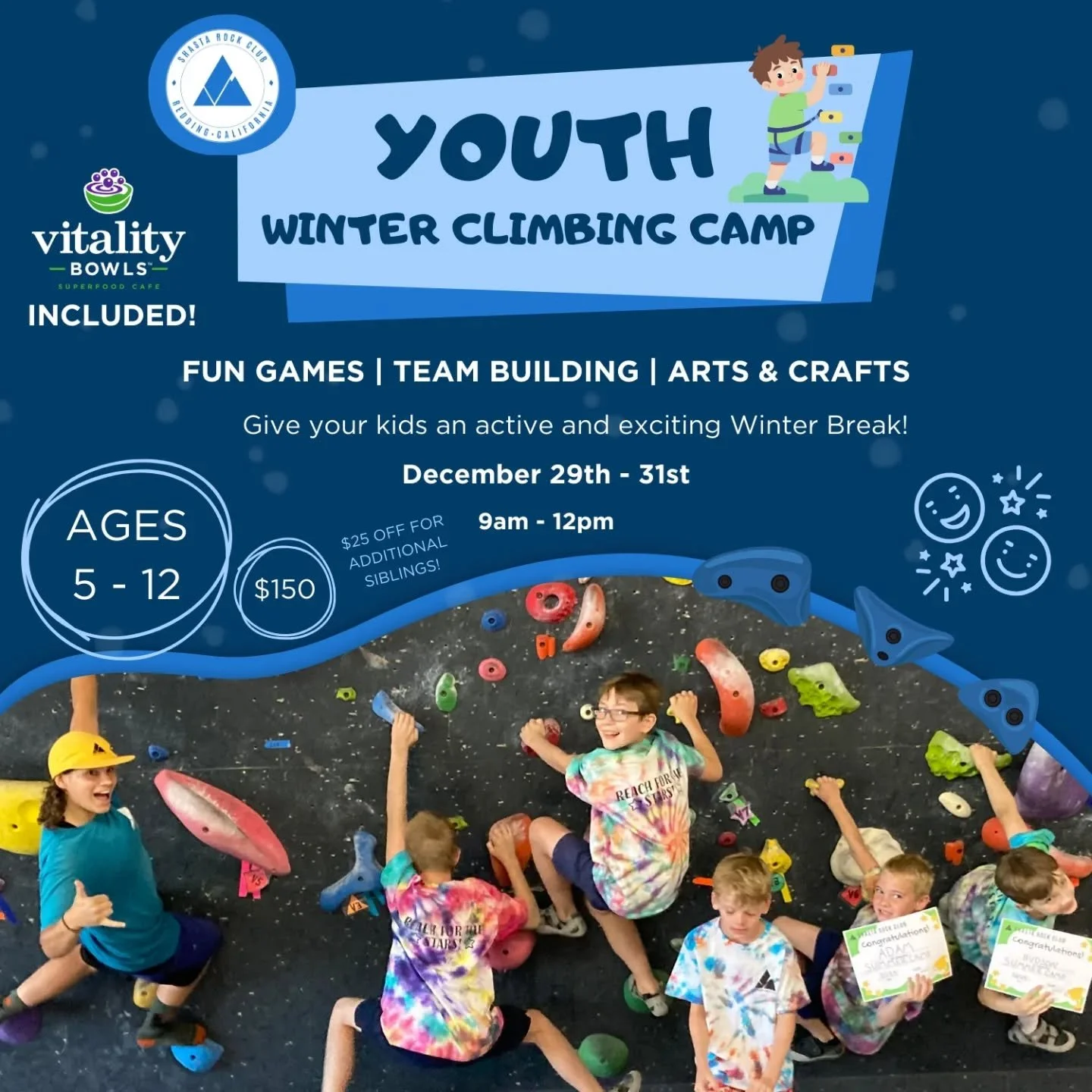 Hey Parents! We got an awesome camp coming up for winter break. The perfect opportunity to make sure your kids aren't stuck at home during winter break and instead doing something engaging and exciting! 

We're also having @vitalitybowlsredding joini