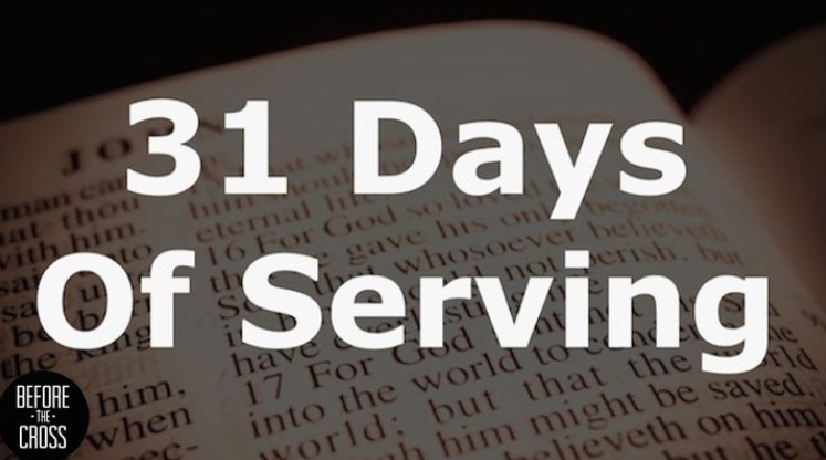 As the Church, we are called to share the Gospel as we make disciples and serve one another. I would like to encourage you to spend the next 31 days serving others. Let this plan guide you day by day along with Scripture to show you different ways you can serve one another. While something like this is for 31 days, don’t let that stop you to continue serving afterwards. Consider it a resource to get you started somewhere, and as you read the Word and serve others, let the Holy Spirit will lead you and guide you to do that more and more each day.