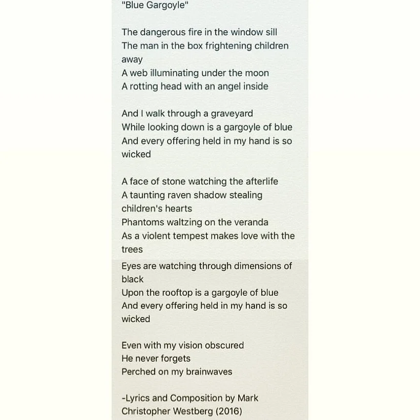 Lyrics for my song, "Blue Gargoyle".