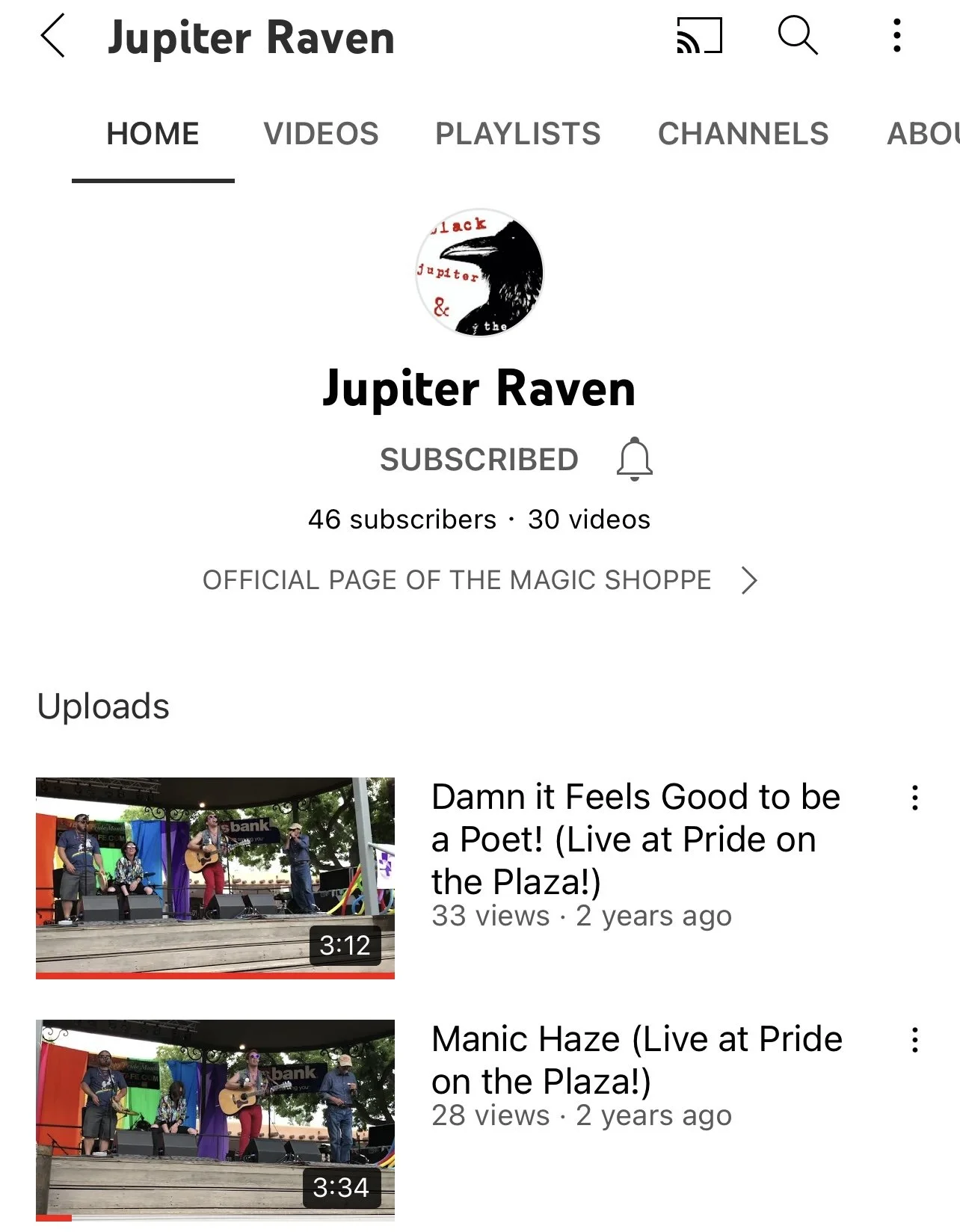 YouTube Account for my Seattle Group, Black Jupiter & The Raven