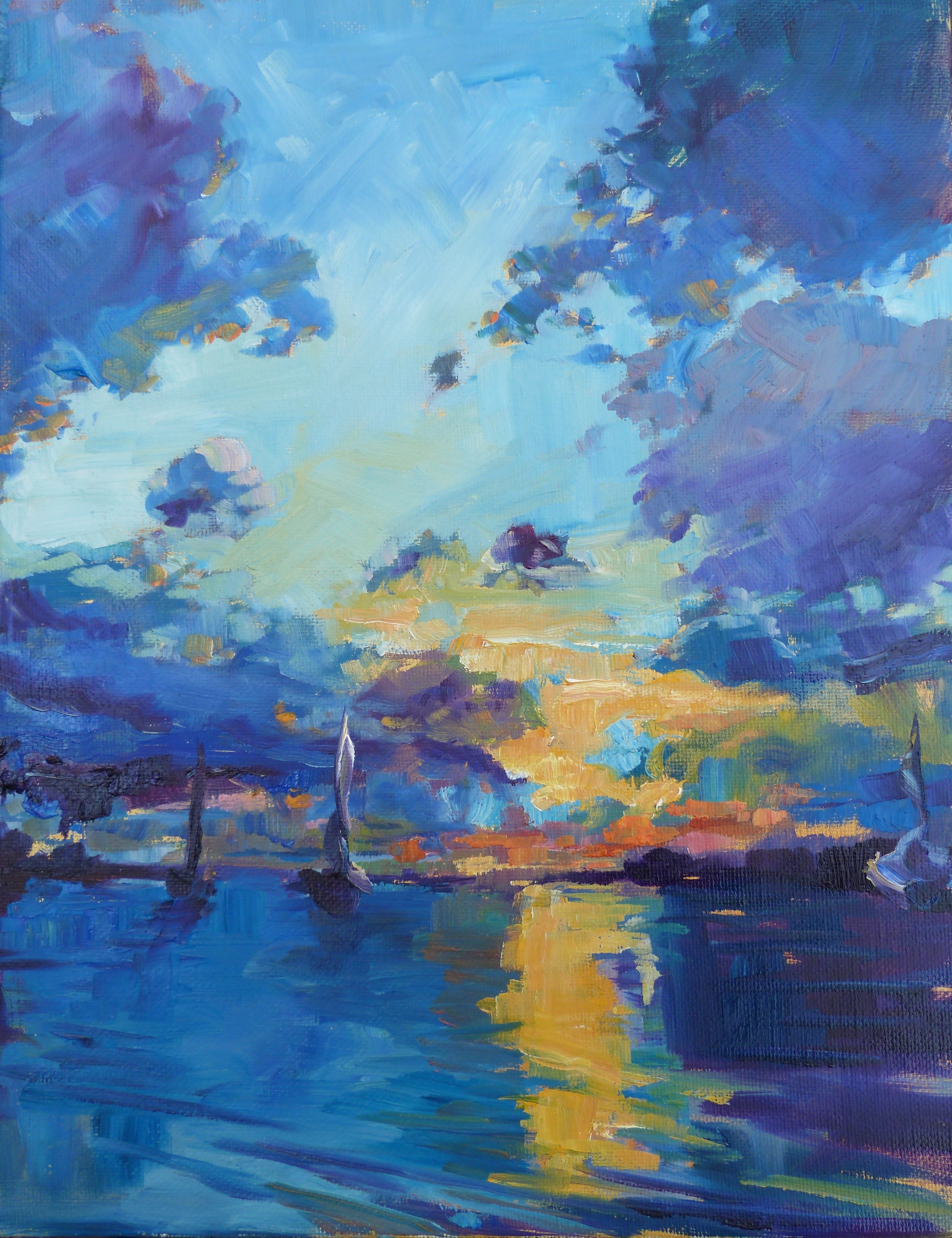 SOLD, Sunset Over Beaufort, Copyright 2014 Hirschten, Oil on Canvas, 11" x 14"