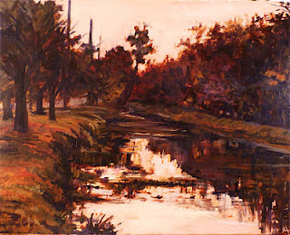 SOLD, 6PM on the Canal, Copyright 2012 Hirschten, Oil on Canvas, 16" x 20"