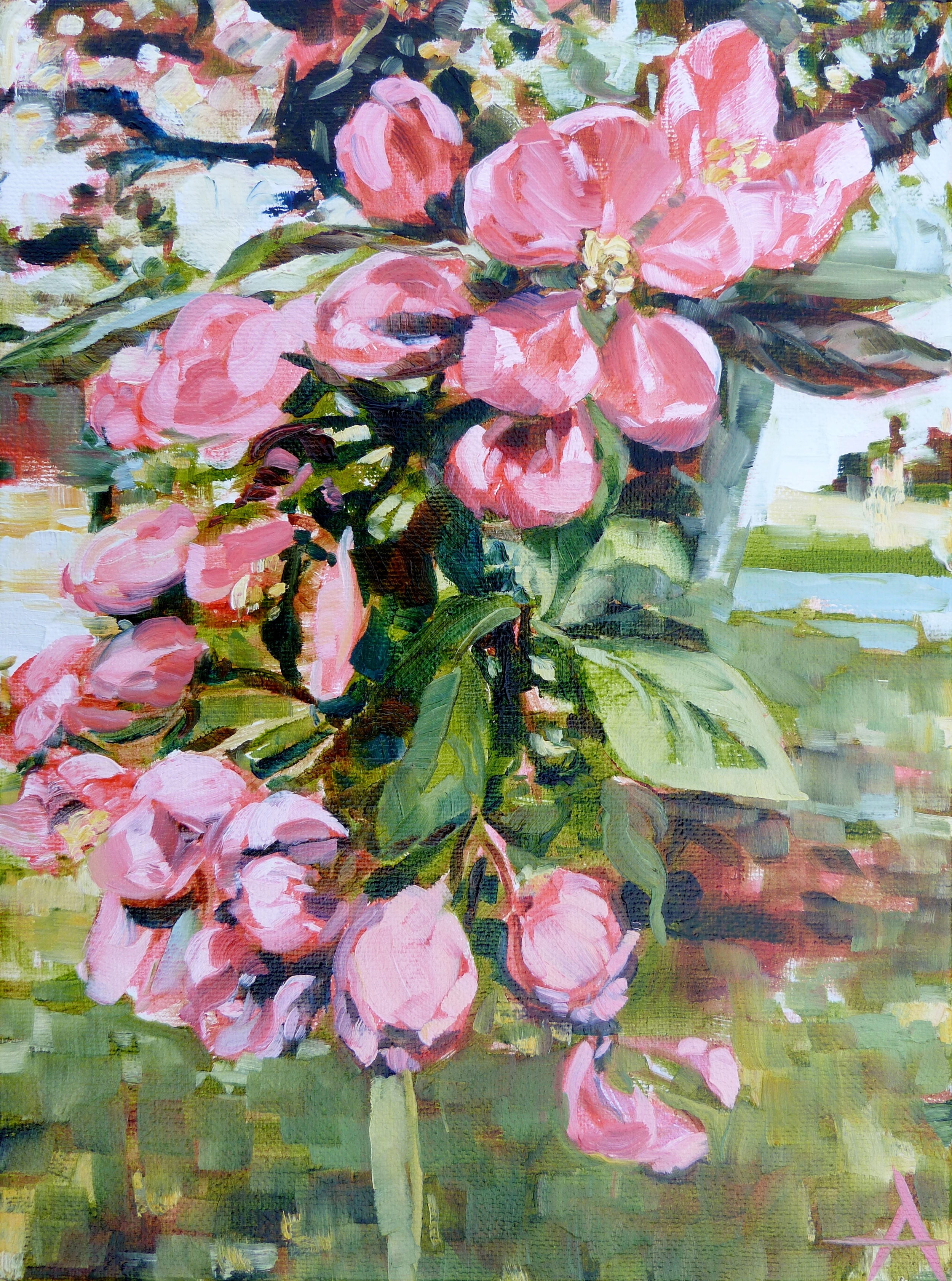 SOLD, Waiting for Cherry Blossoms, Copyright 2014 Hirschten, Oil on Canvas, 9" x 12"