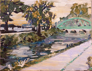 SOLD, The Canal in Broad Ripple, Copyright 2012 Hirschten, Oil on Canvas, 8" x 10"