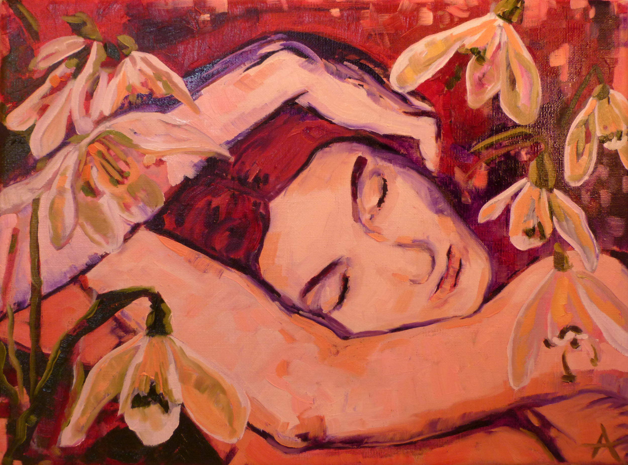 SOLD, Dreaming of Spring, Copyright 2012 Hirschten, Oil on Canvas, 9" x 12"