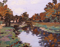 SOLD, Autumn on the Canal with Palette Knife, Copyright 2012 Hirschten, Acrylic on Canvas, 8" x 10"