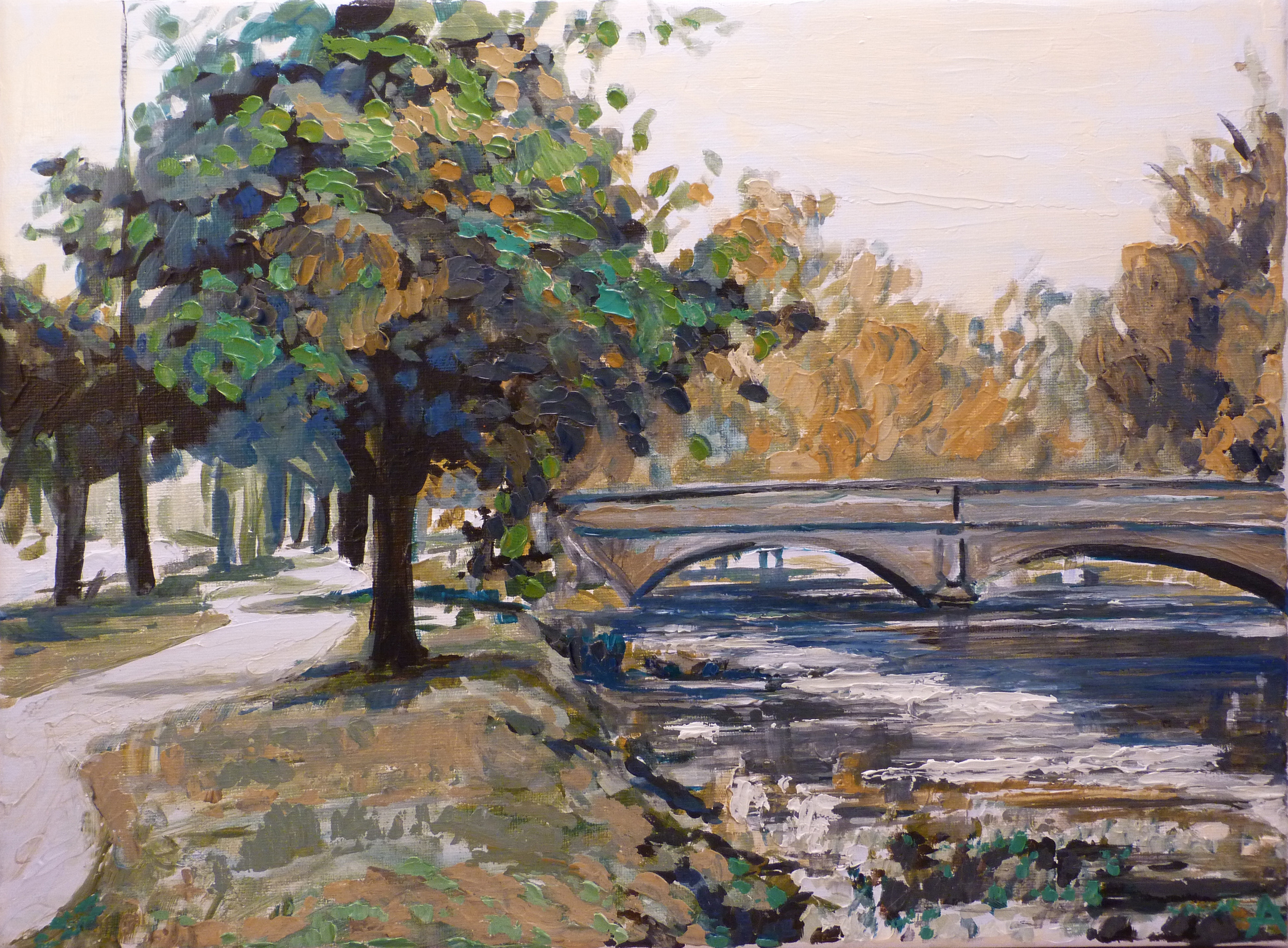 SOLD, The Illinois Street Bridge, Copyright 2012 Hirschten, Oil on Canvas, 9" x 12"