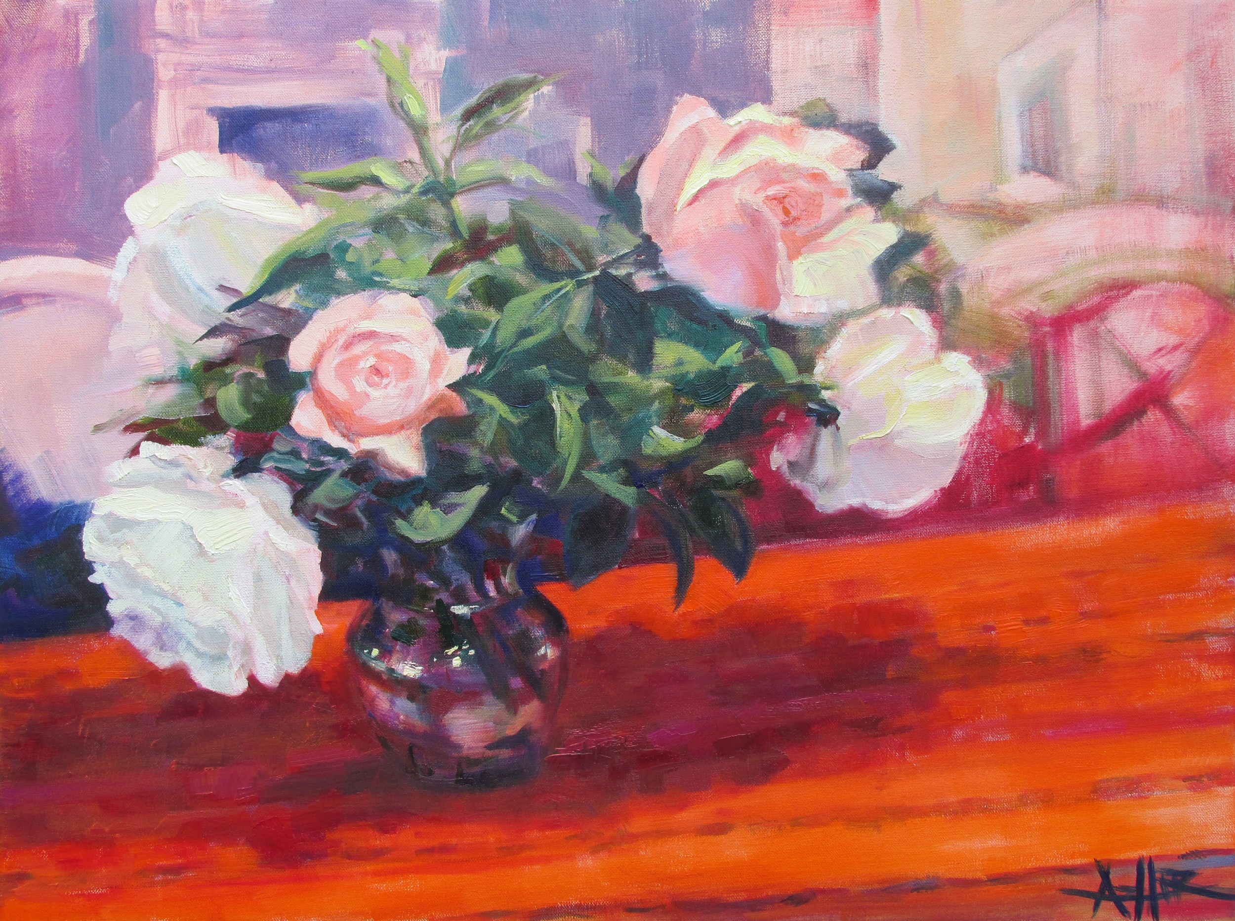 SOLD, Rose's Roses, Copyright 2015 Hirschten, Oil on Canvas, 16" x 20"