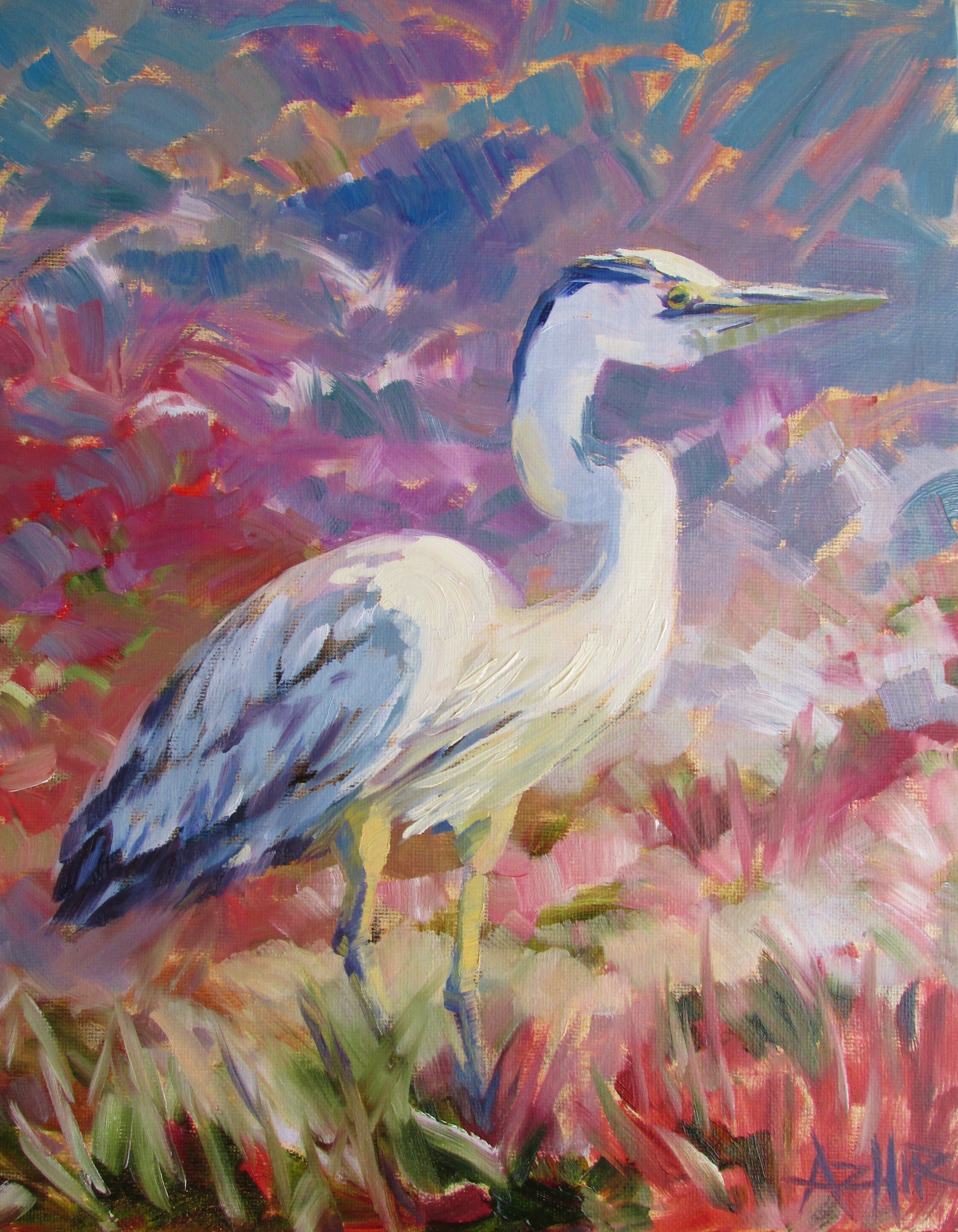 SOLD, The Crane, Copyright 2016 Hirschten, Oil on Canvas 11" x 14"