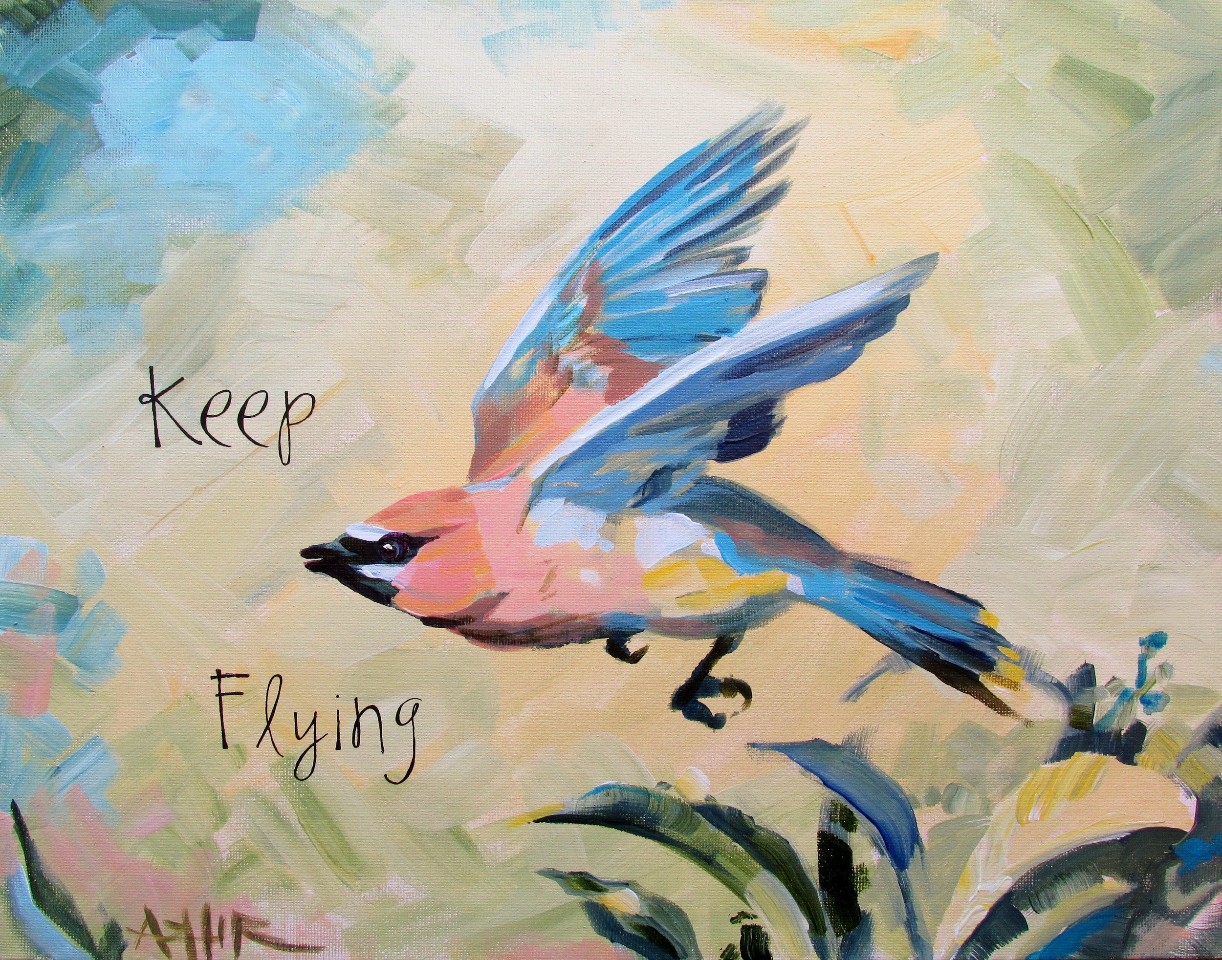 SOLD, Keep Flying, Copyright 2015 Hirschten, Acrylic on Canvas 11" x 14"
