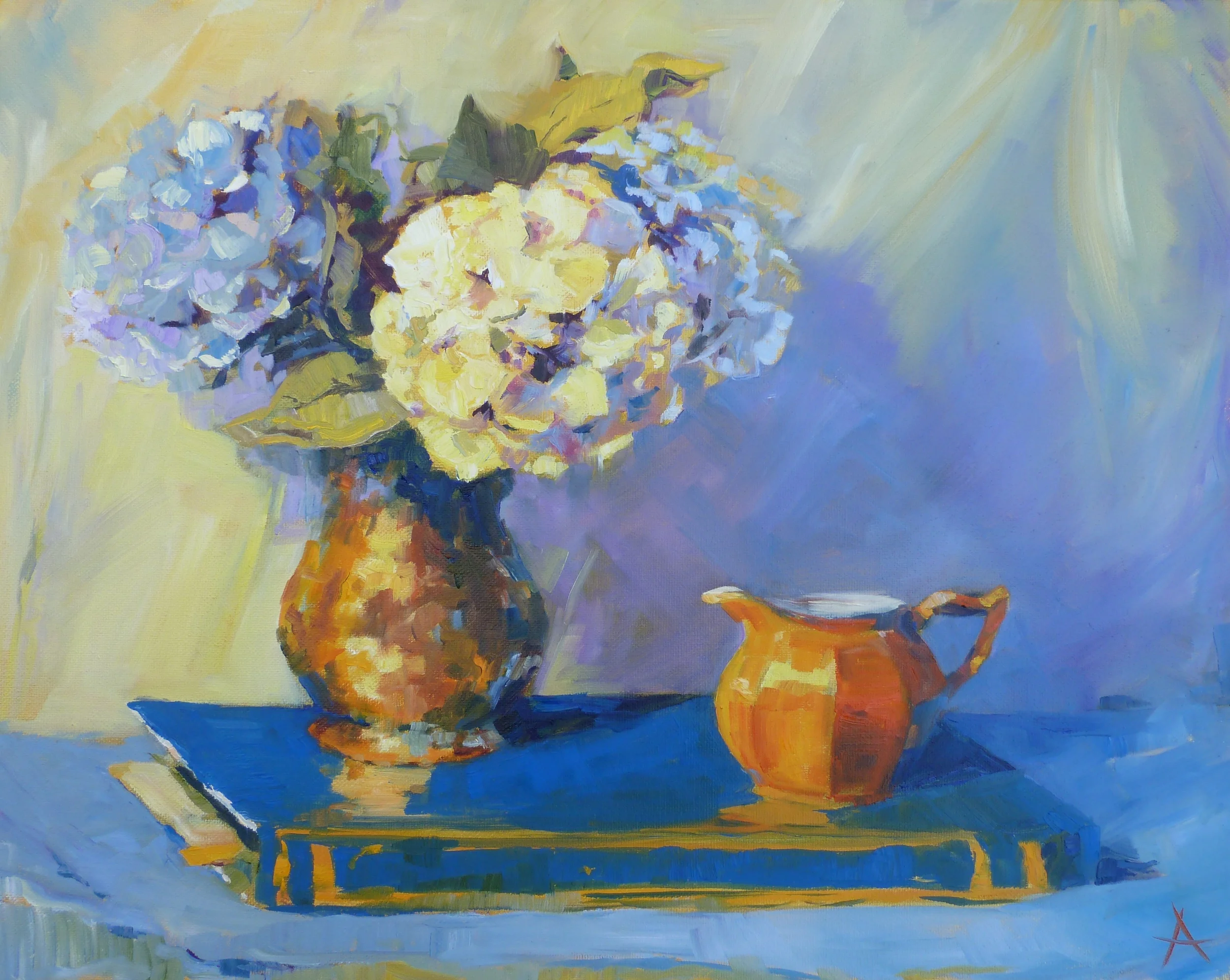 SOLD Hydrangeas, Copyright 2014 Hirschten, Oil on Canvas, 16" x 20"