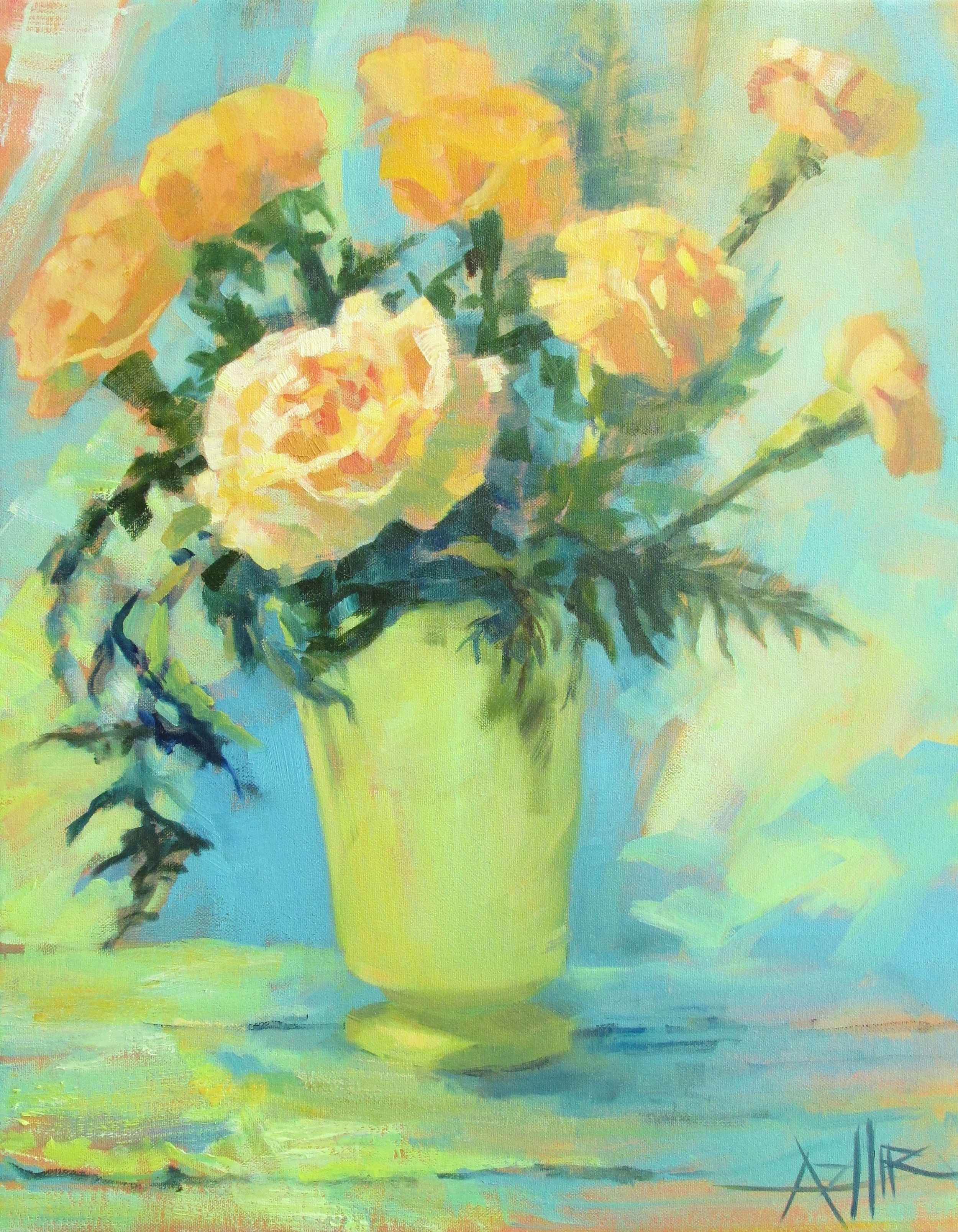 SOLD, Carnations, Copyright 2015 Hirschten, Oil on Canvas, 16" x 20"