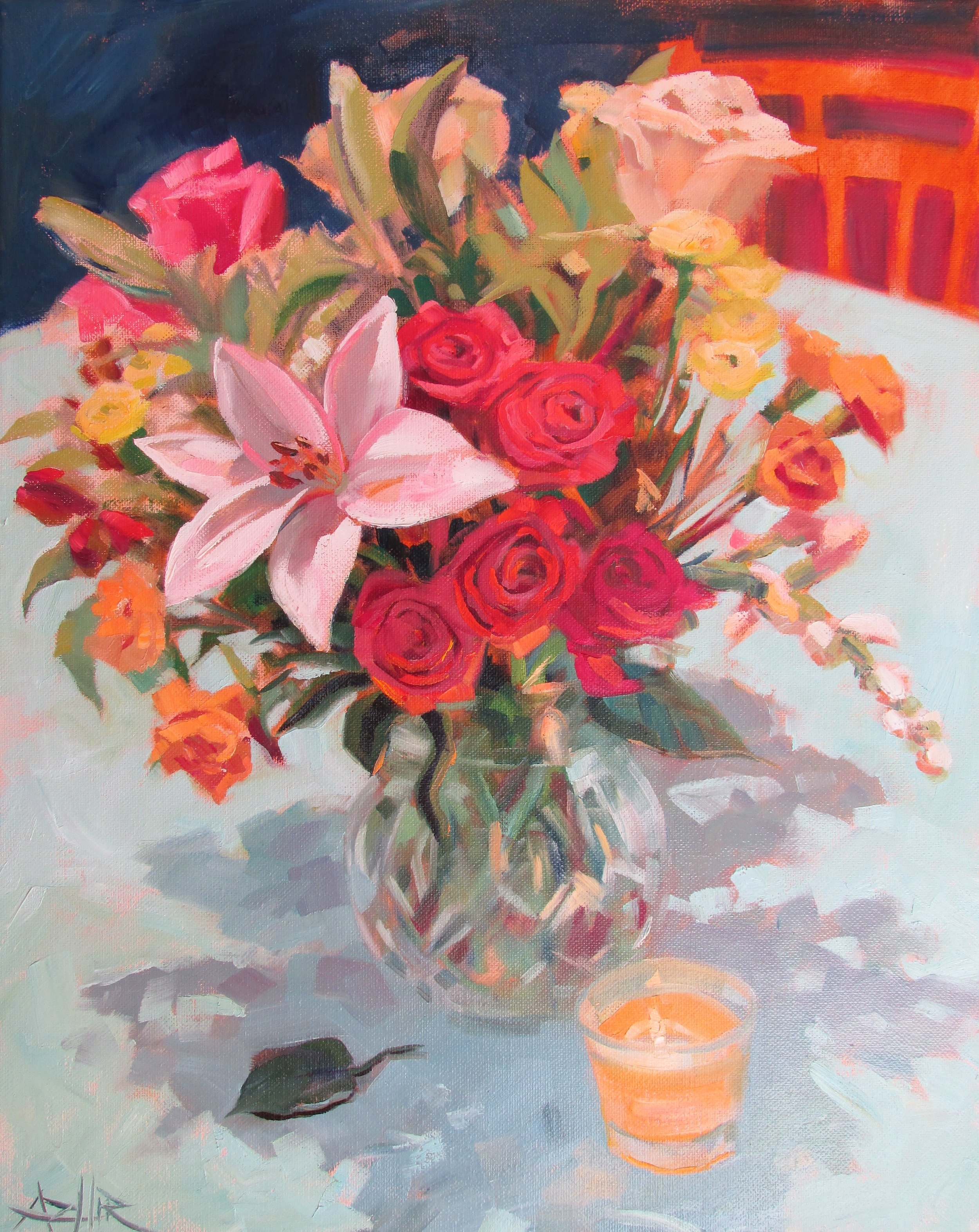 SOLD, Flowers in the Evening, Copyright 2016, Oil on Canvas, 16" x 20"