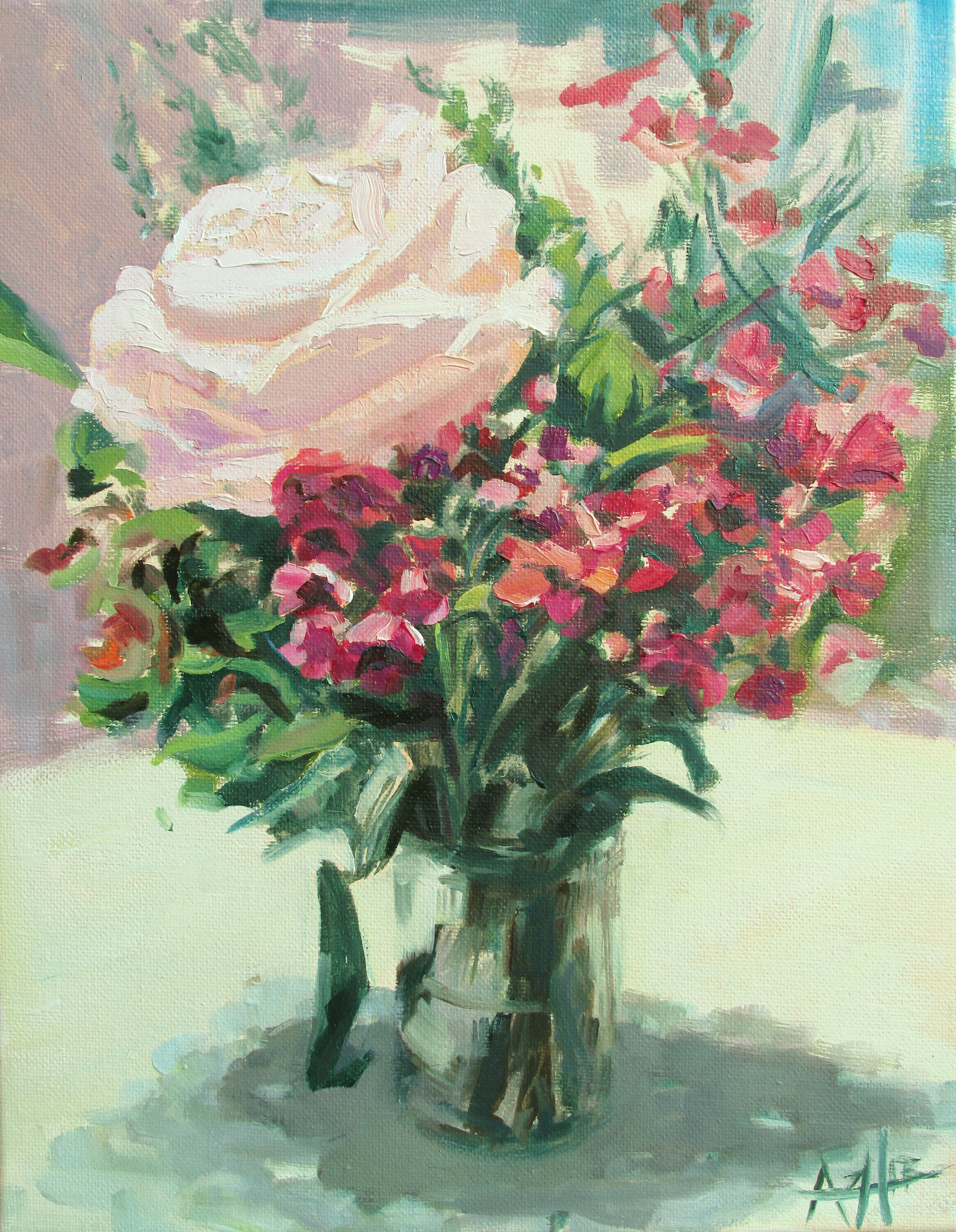 SOLD, Rose in a London Cafe, Copyright 2014 Hirschten, Oil on Canvas 11" x 14"