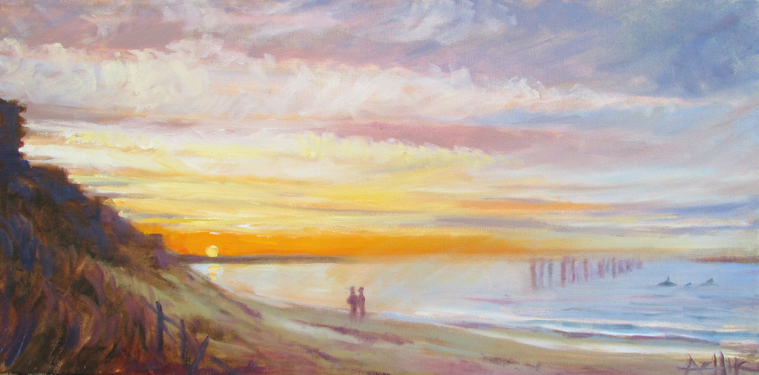 SOLD, Memories of Virginia Beach, Copyright 2016, Oil on Canvas, 12" x 24"