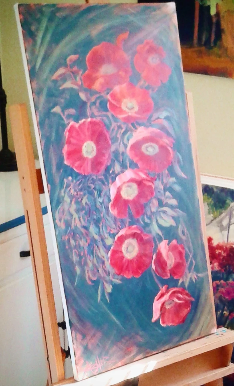SOLD, Cascade of Poppies, Copyright 2017, Acrylic on Canvas, 24" x 36"