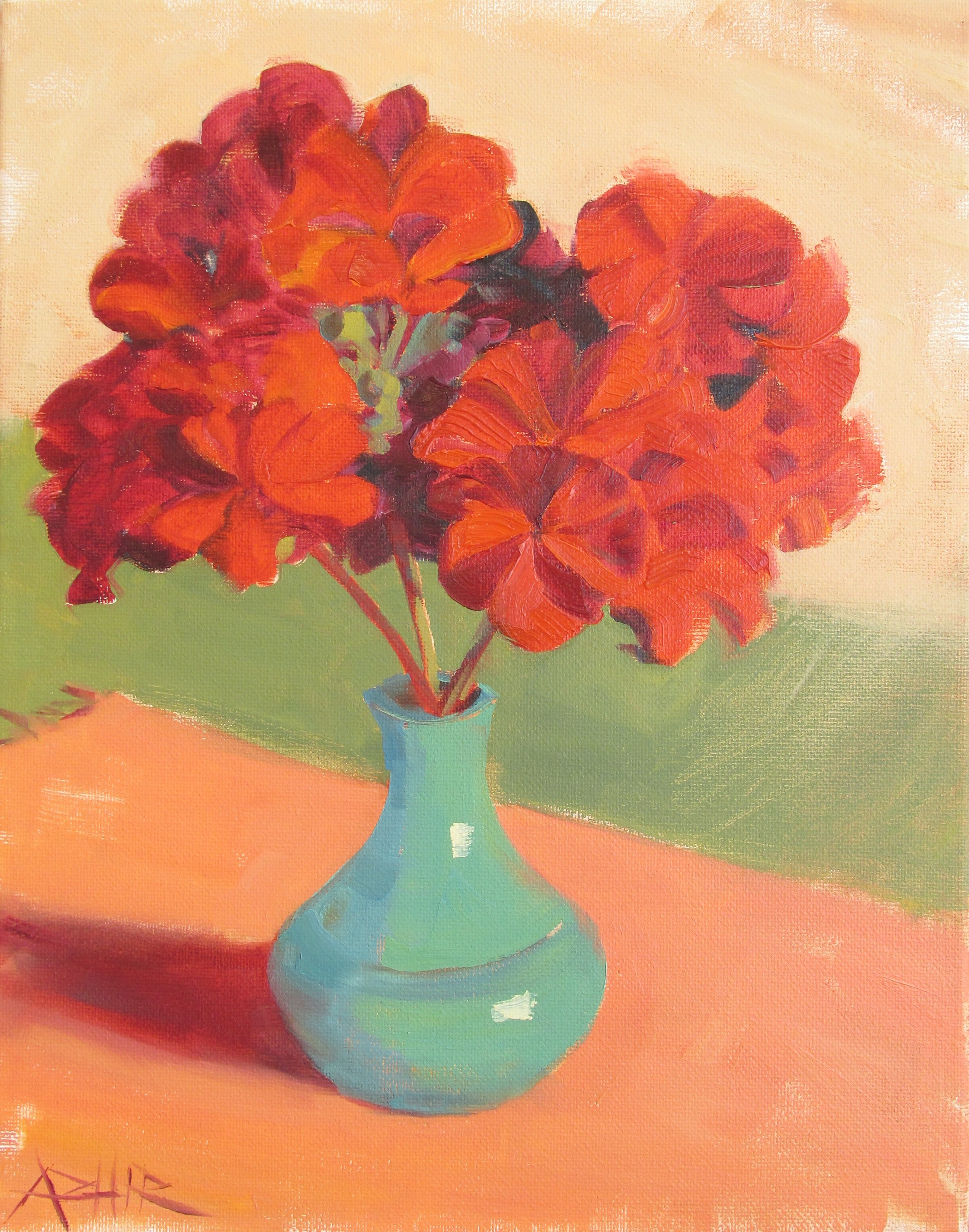 SOLD, Geraniums, Copyright 2017, Oil on Canvas, 11" x 14"