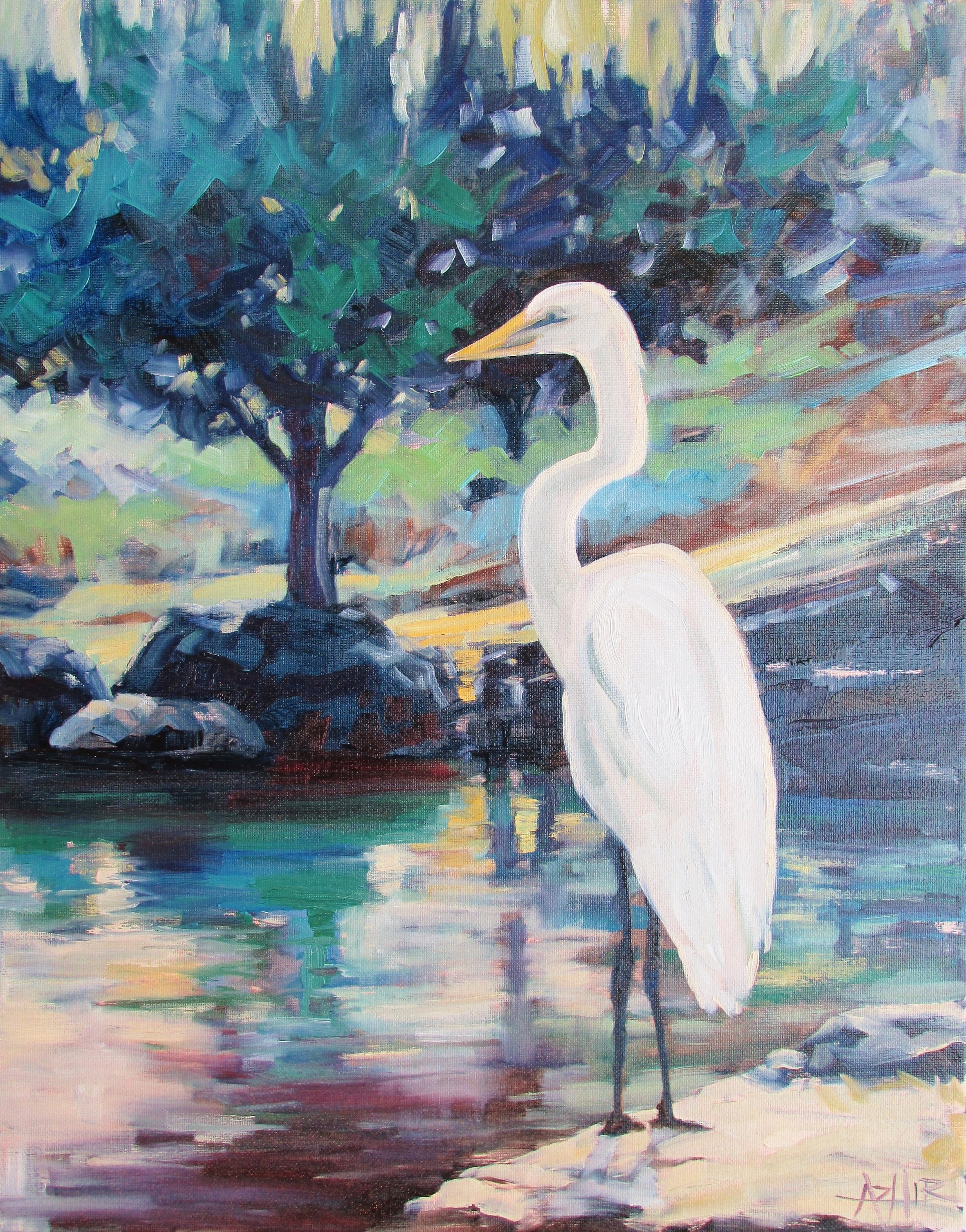 SOLD, The Egret, Copyright 2017, Oil on Canvas, 16" x 20"