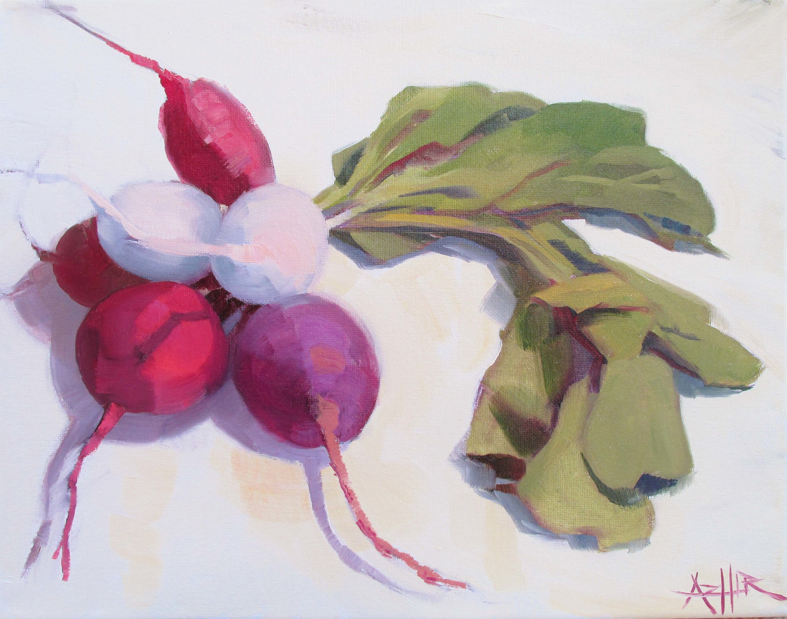SOLD, Radishes, Copyright 2016, Oil on Canvas, 11" x 14"