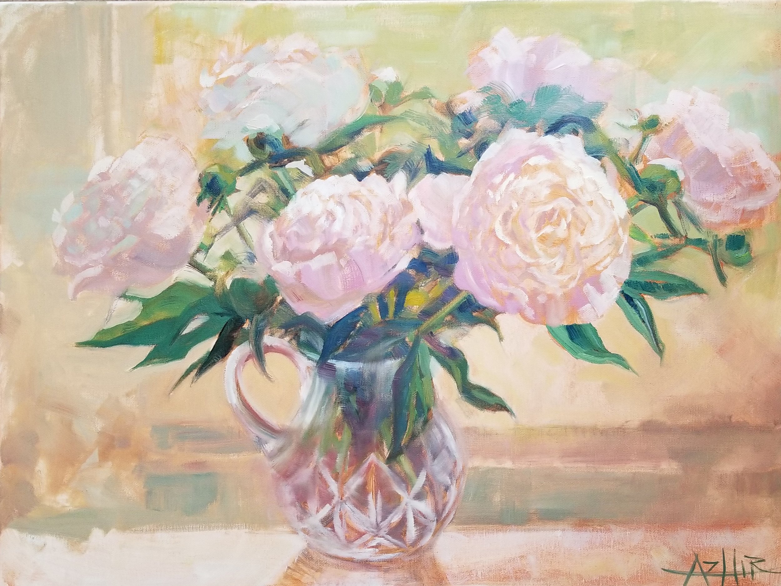 SOLD, Peonies from My Garden, Copyright 2017, Oil on Canvas, 18" x 24"