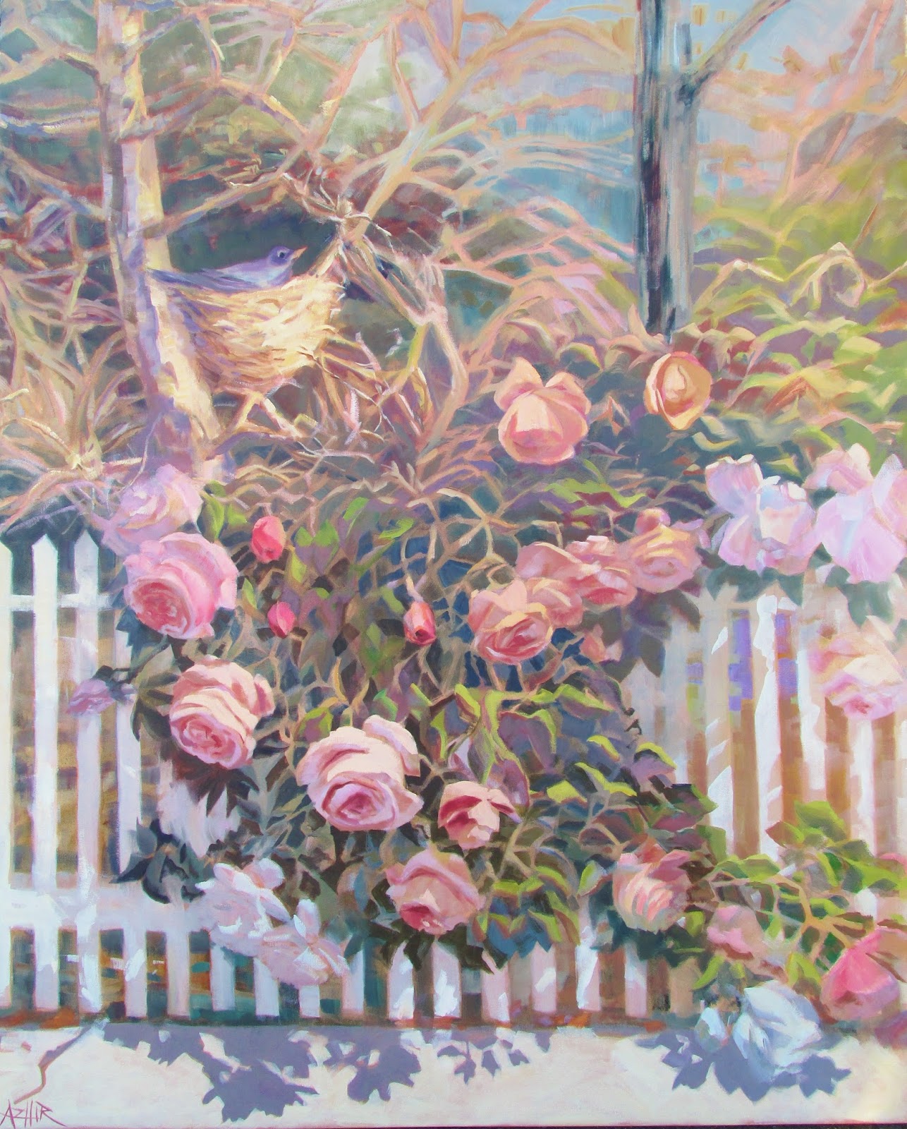 SOLD, Along the Picket Fence, Oil on Canvas, Copyright 2016 Hirschten