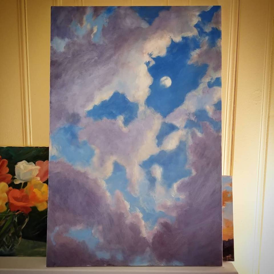 SOLD, Moon and Rain Clouds, Oil on Canvas, Copyright 2018 Hirschten