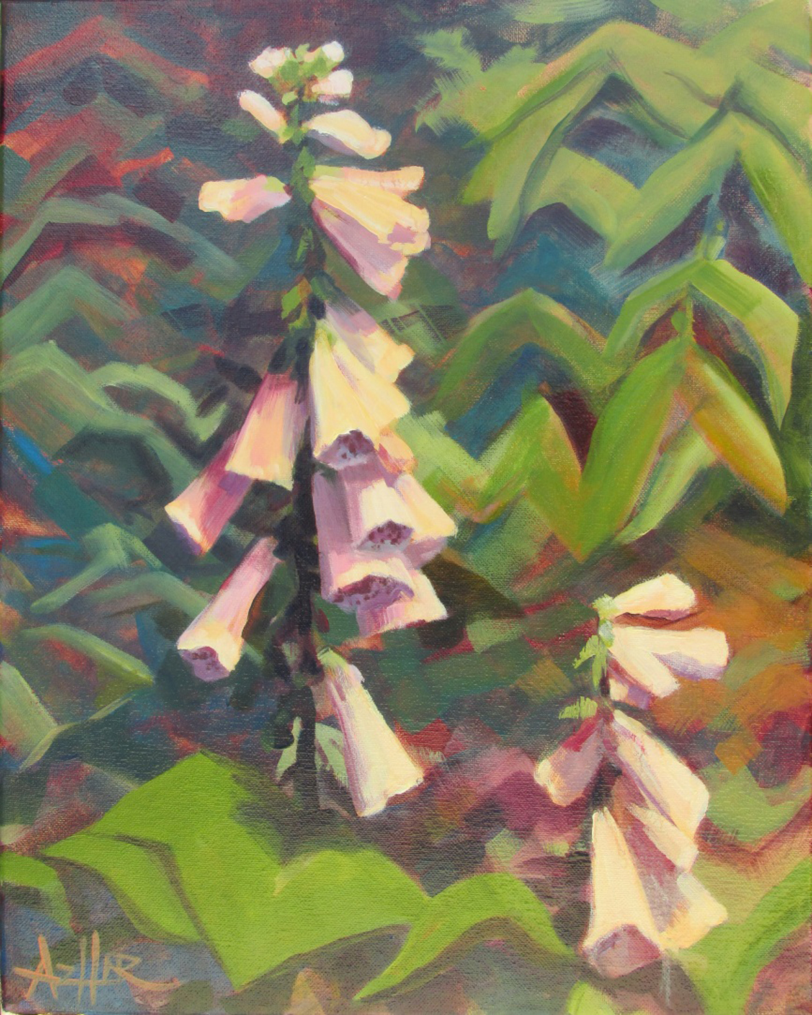 SOLD, Foxgloves, Oil on Canvas, Copyright 2017 Hirschten