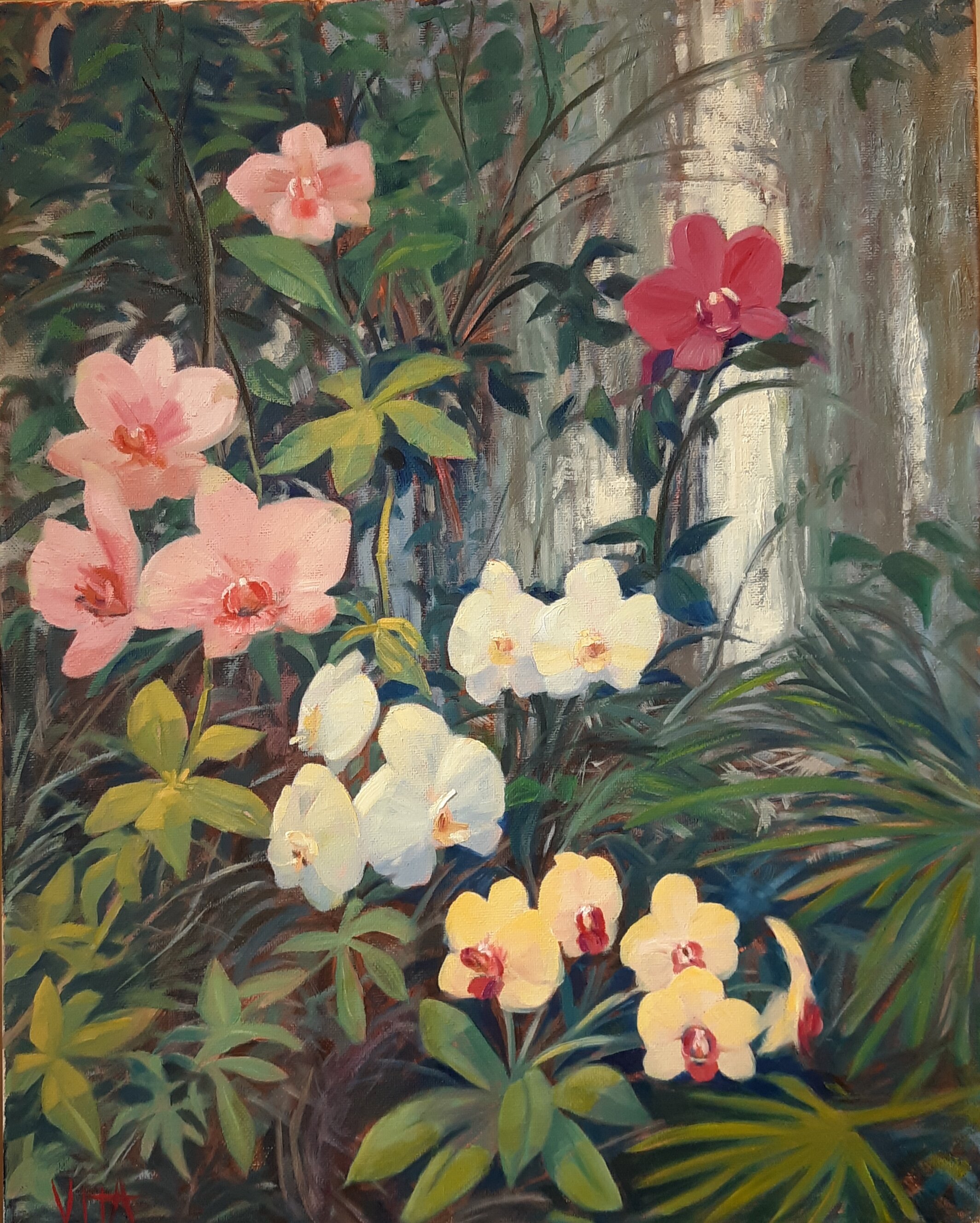 SOLD, Orchid Commission Painting, Oil on Canvas, Copyright 2020 Hirschten