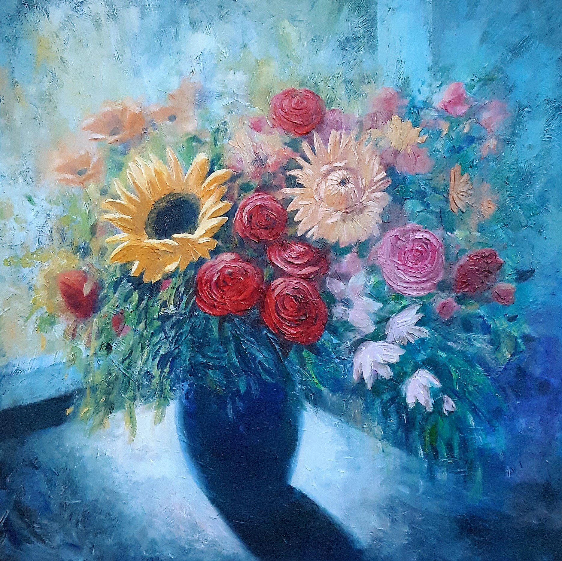 SOLD, Flowers in the Window Painting, Acrylic on Canvas, Copyright 2021 Hirschten