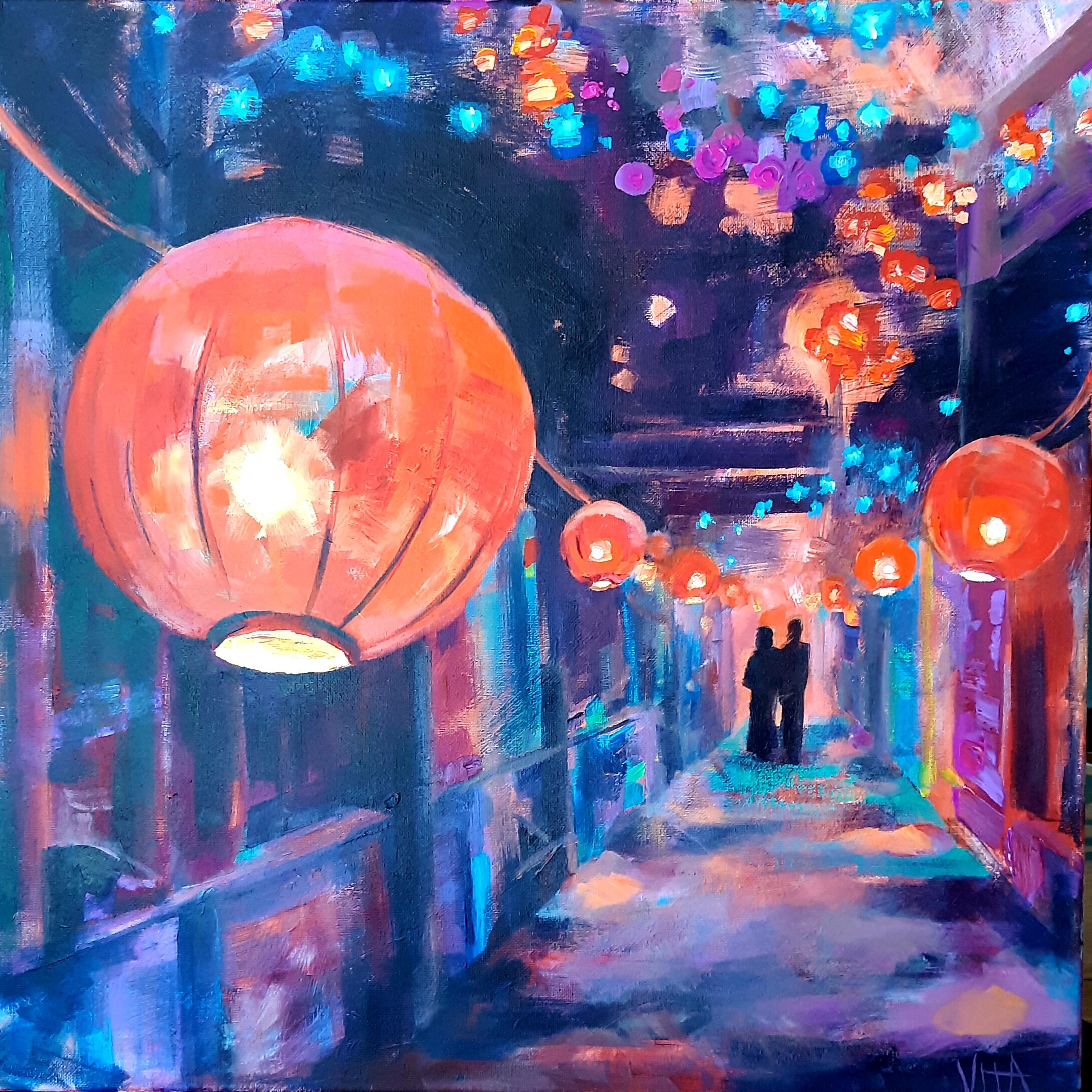 SOLD, Lanturn Alley Painting, Acrylic on Canvas, Copyright 2021 Hirschten