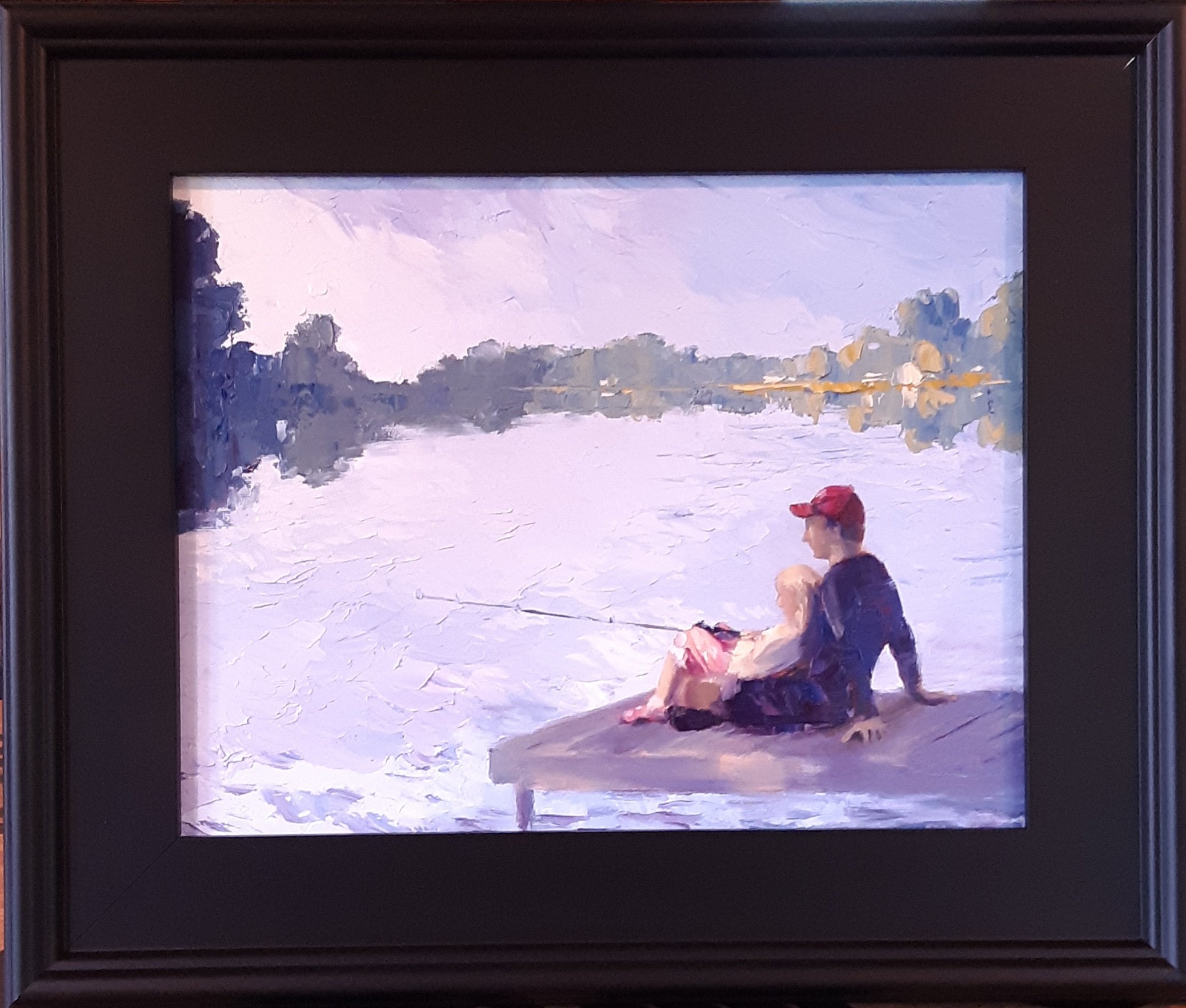 SOLD, Father Daughter at the Lake Commission Painting, Oil on Canvas, Copyright 2021 Hirschten