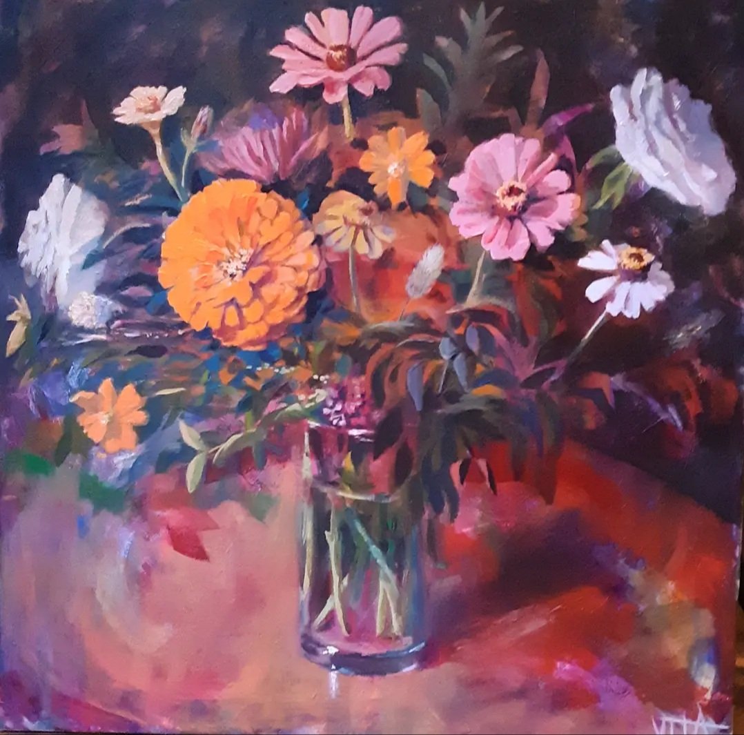 SOLD, Mitch's Flowers Painting, Acrylic on Canvas, Copyright 2021 Hirschten