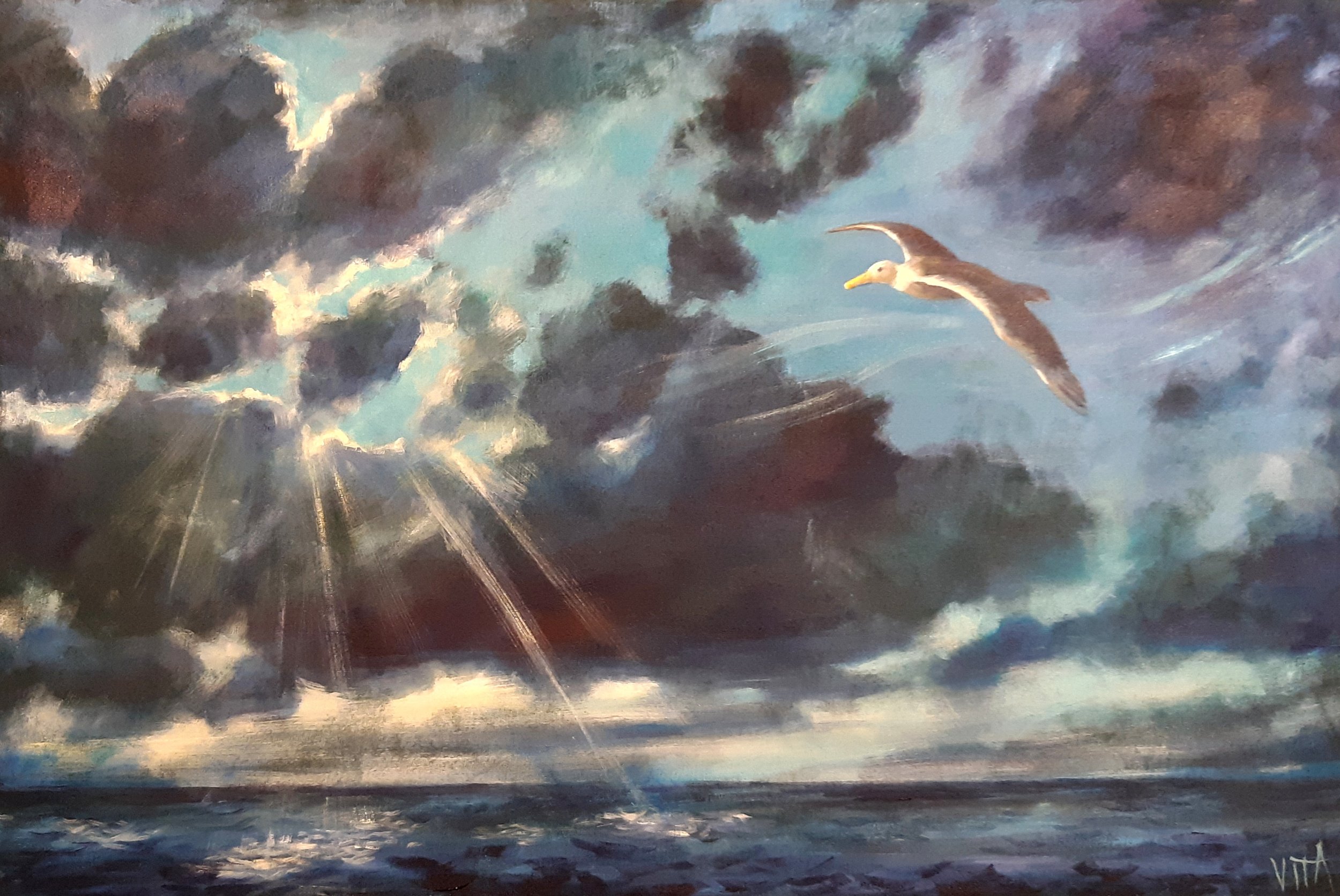 SOLD, Albatross in the Wind Painting, Acrylic on Canvas, Copyright 2021 Hirschten