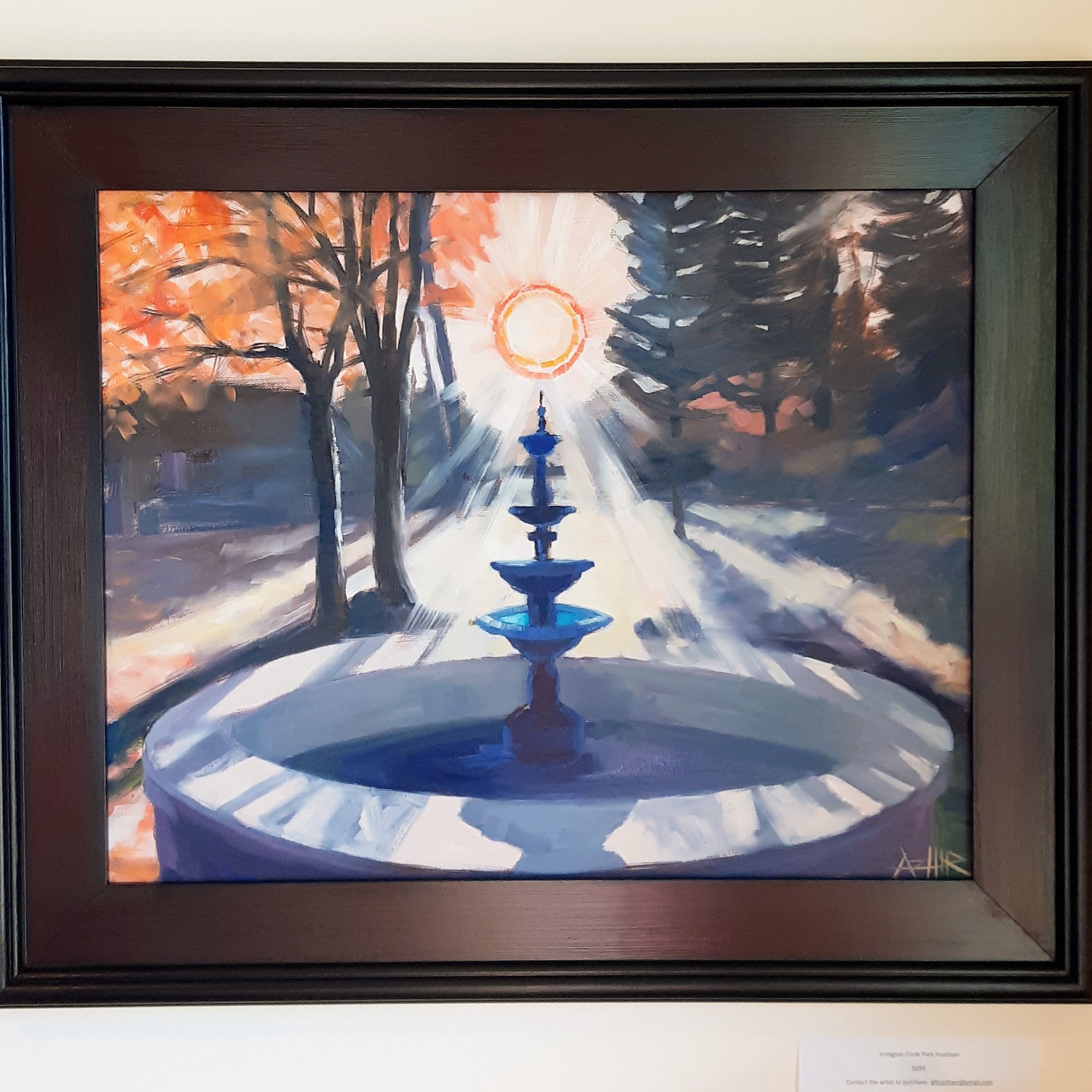 SOLD, Irvington Fountain Painting, Acrylic on Canvas, Copyright 2021 Hirschten