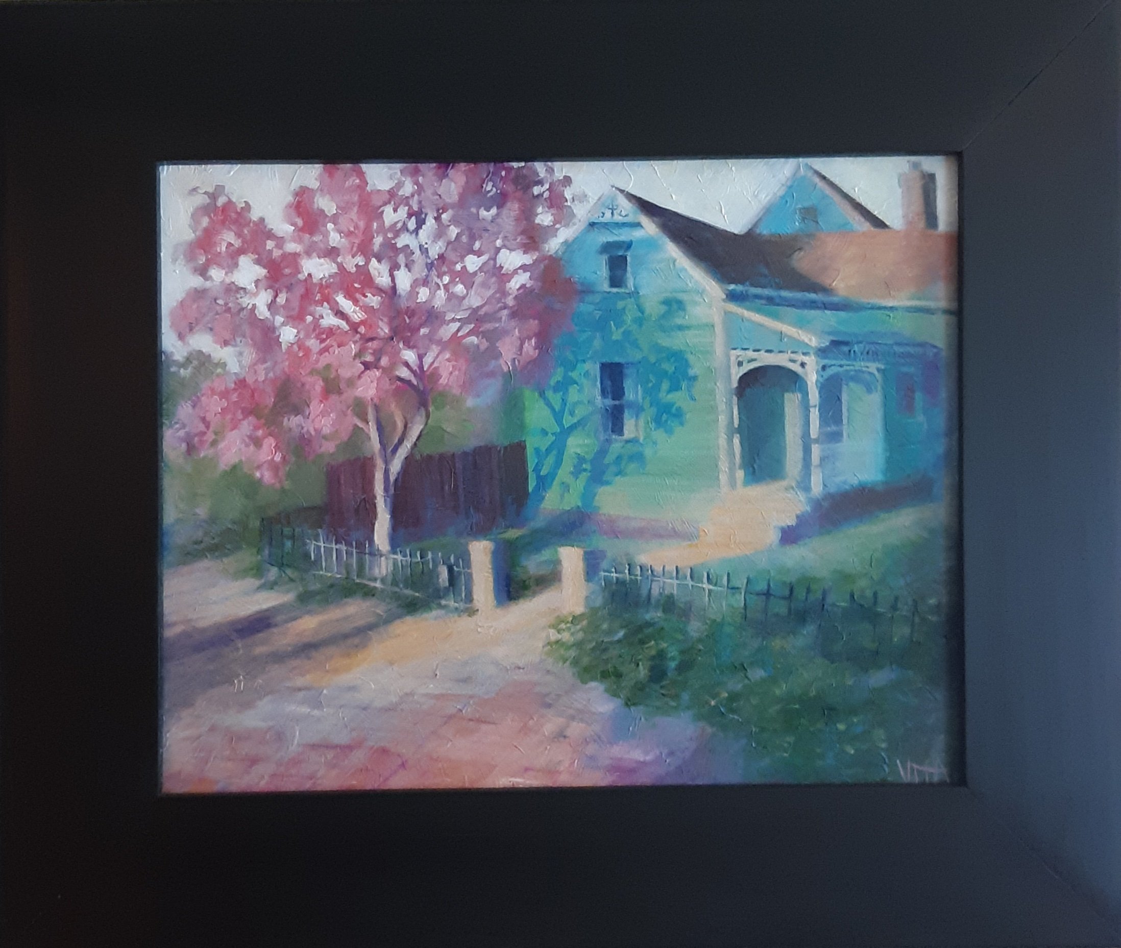 SOLD, Cottage Home Highland Avenue Painting, Acrylic on Canvas, Copyright 2022 Hirschten