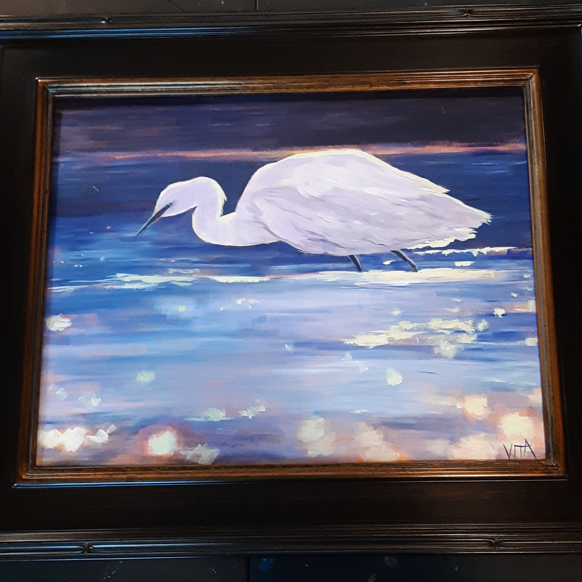 SOLD, Egret, Acrylic on Canvas, Copyright 2021 Hirschten